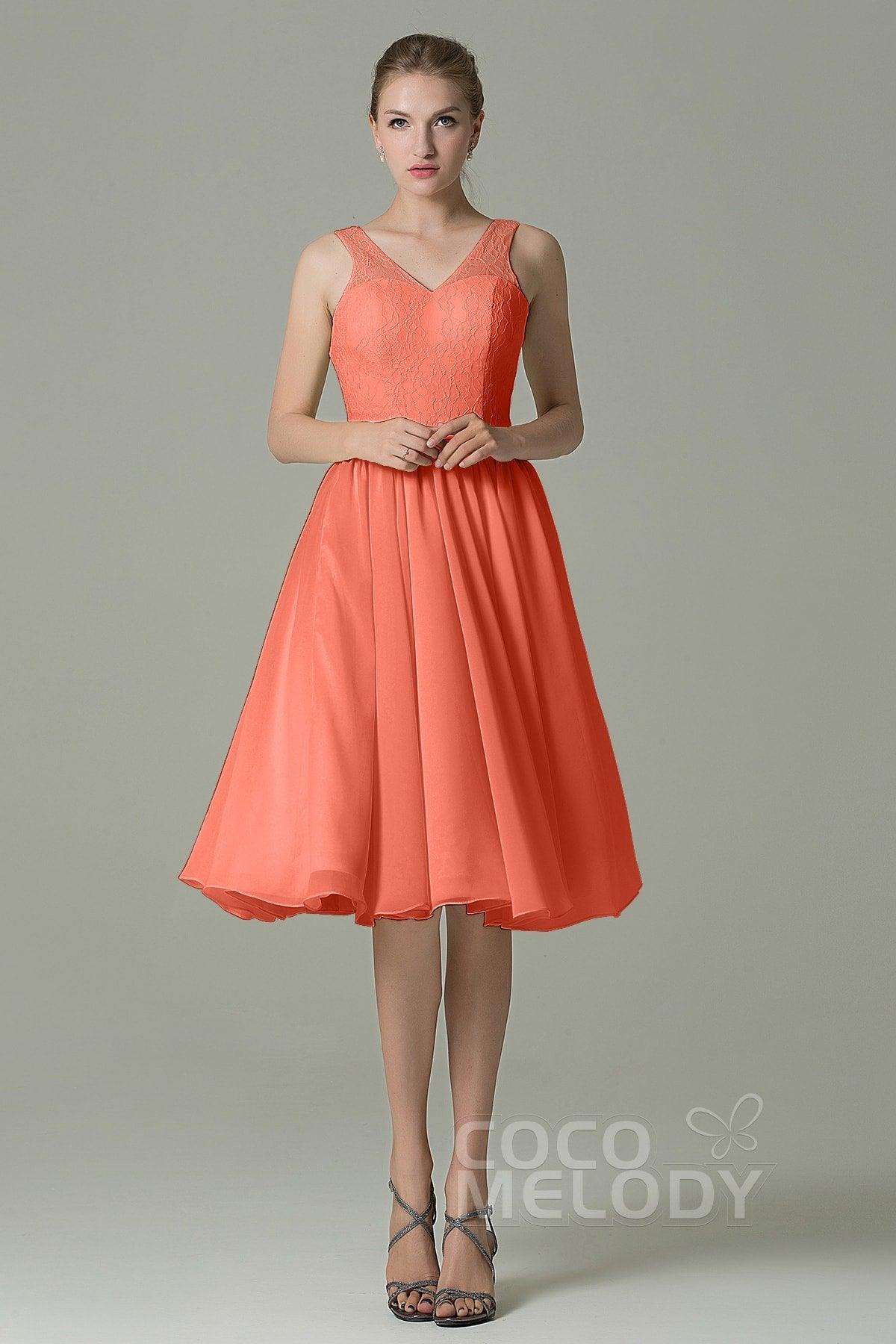 A-Line Knee Length Lace Short Bridesmaid Dress COZK16001 - COCOMELODY