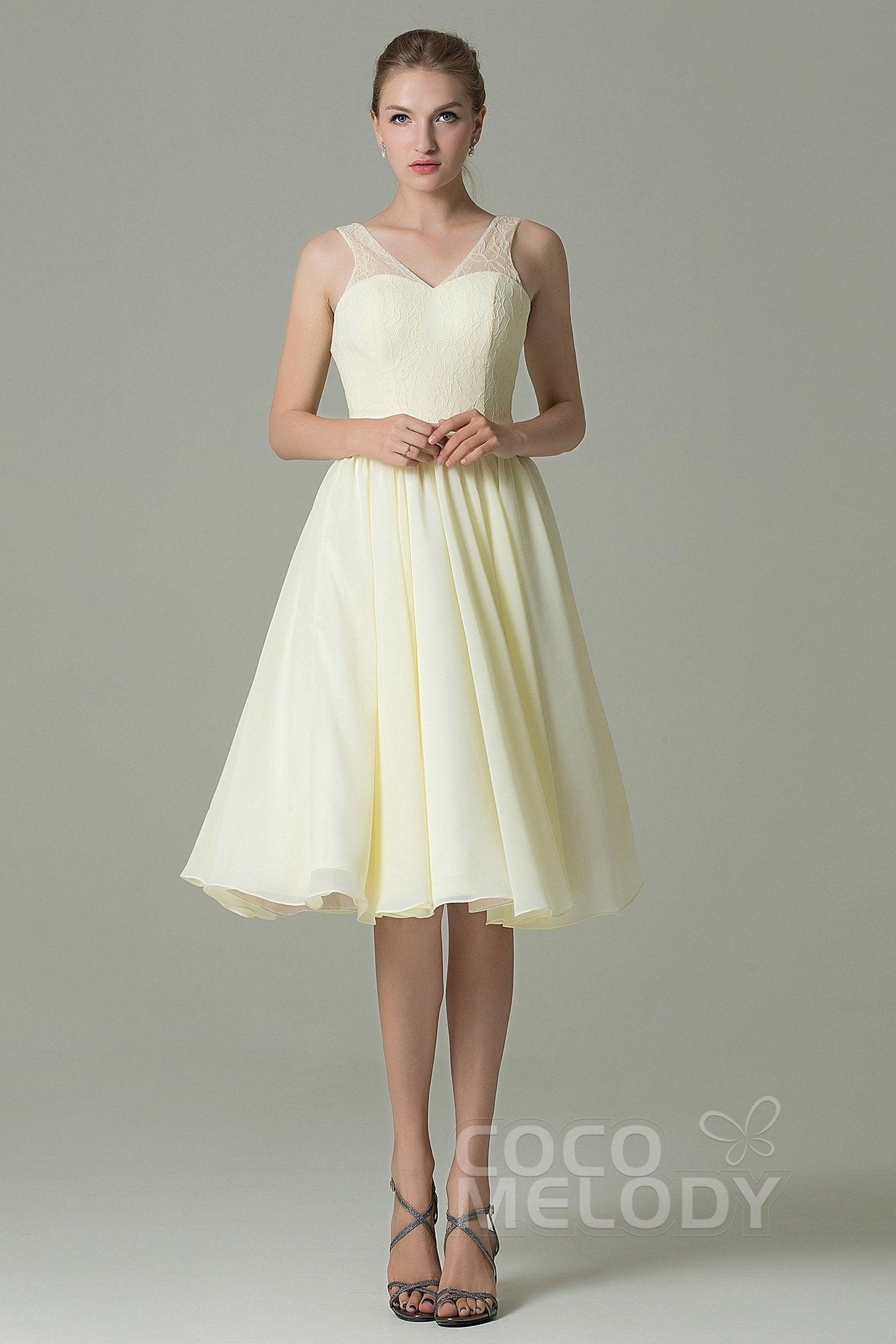 A-Line Knee Length Lace Short Bridesmaid Dress COZK16001 - COCOMELODY
