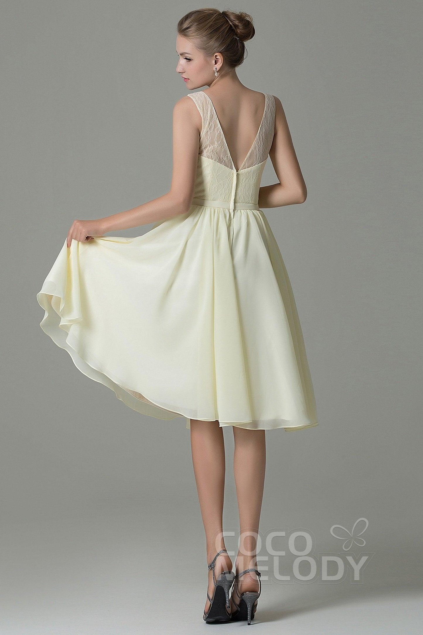 A-Line Knee Length Lace Short Bridesmaid Dress COZK16001 - COCOMELODY