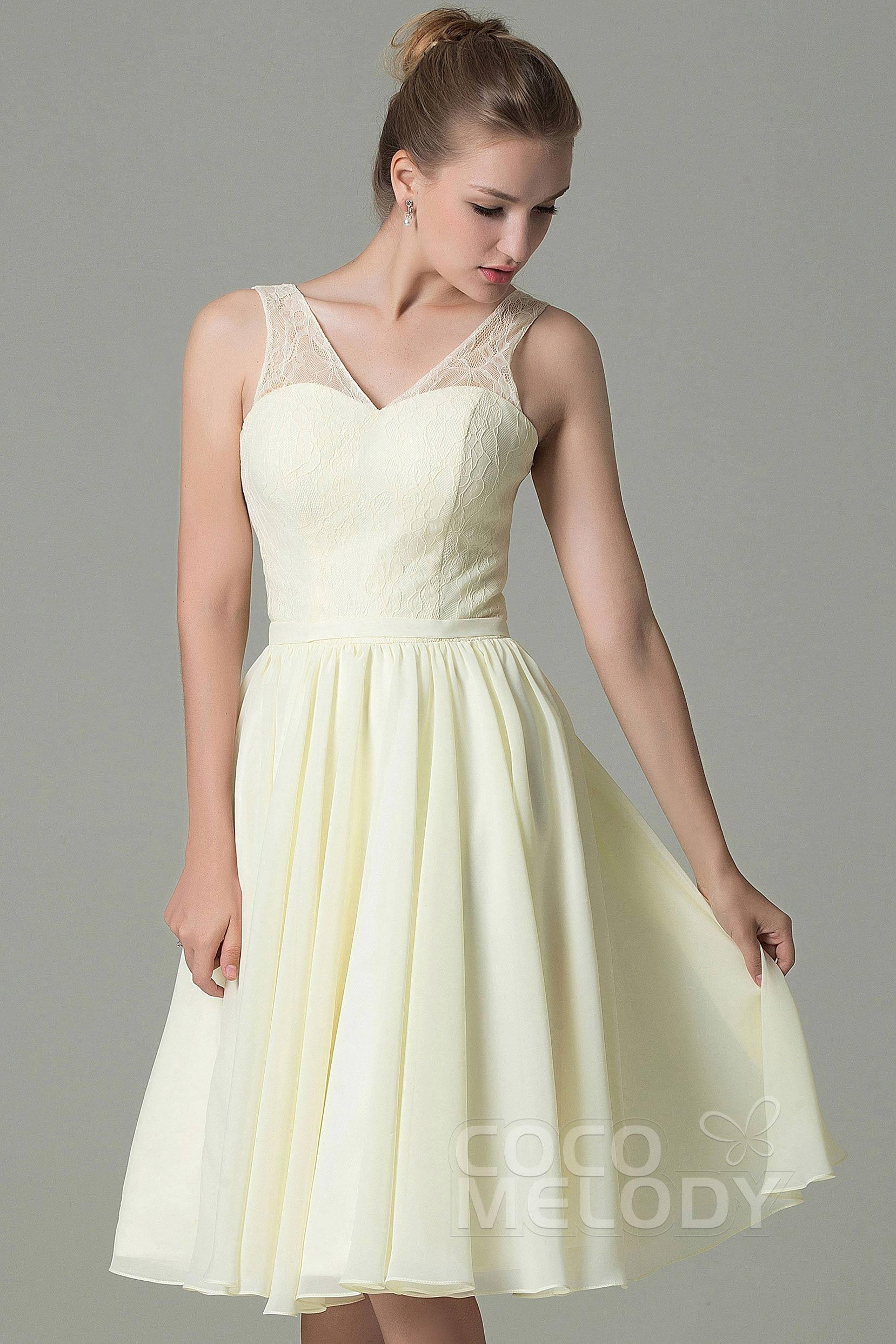 A-Line Knee Length Lace Short Bridesmaid Dress COZK16001 - COCOMELODY