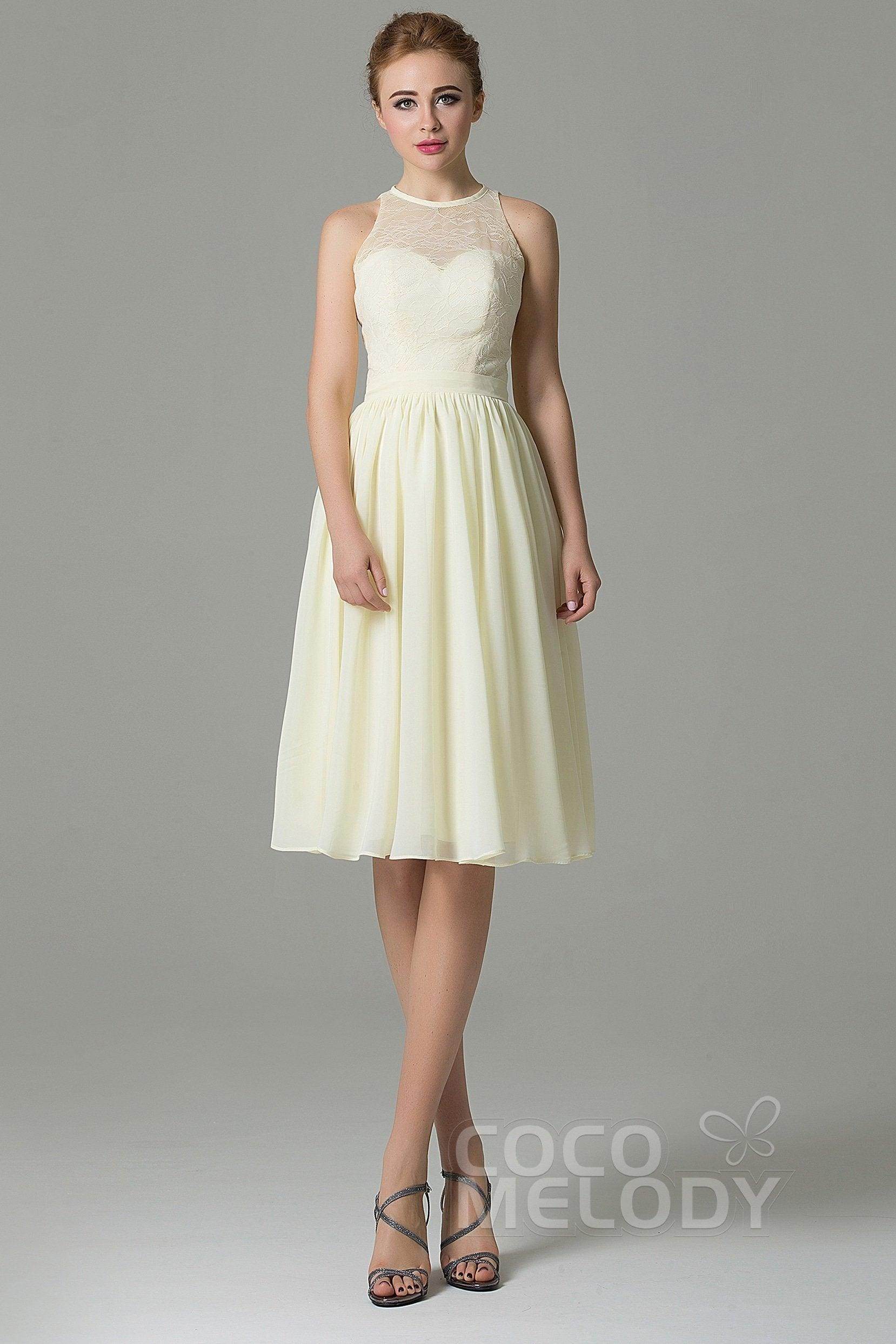 A-Line Knee Length Lace Chiffon Bridesmaid Dress COZK16003CR A-Line Knee Length Lace Chiffon Bridesmaid Dress COZK16003CR