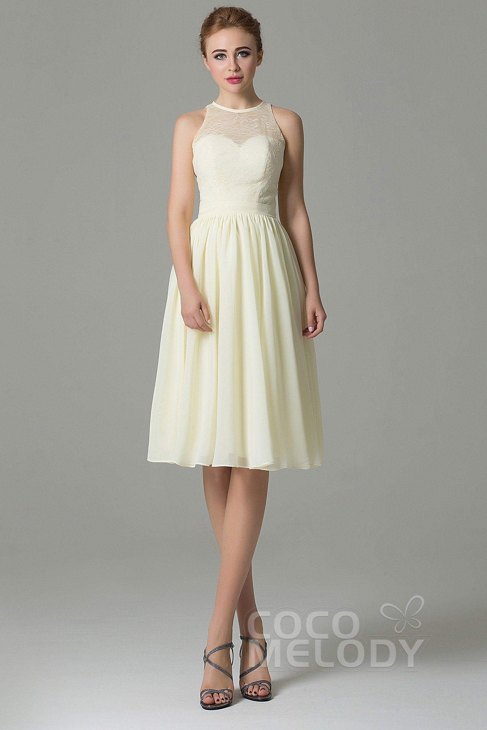A-Line Knee Length Lace Short Bridesmaid Dress COZK16003CR - COCOMELODY