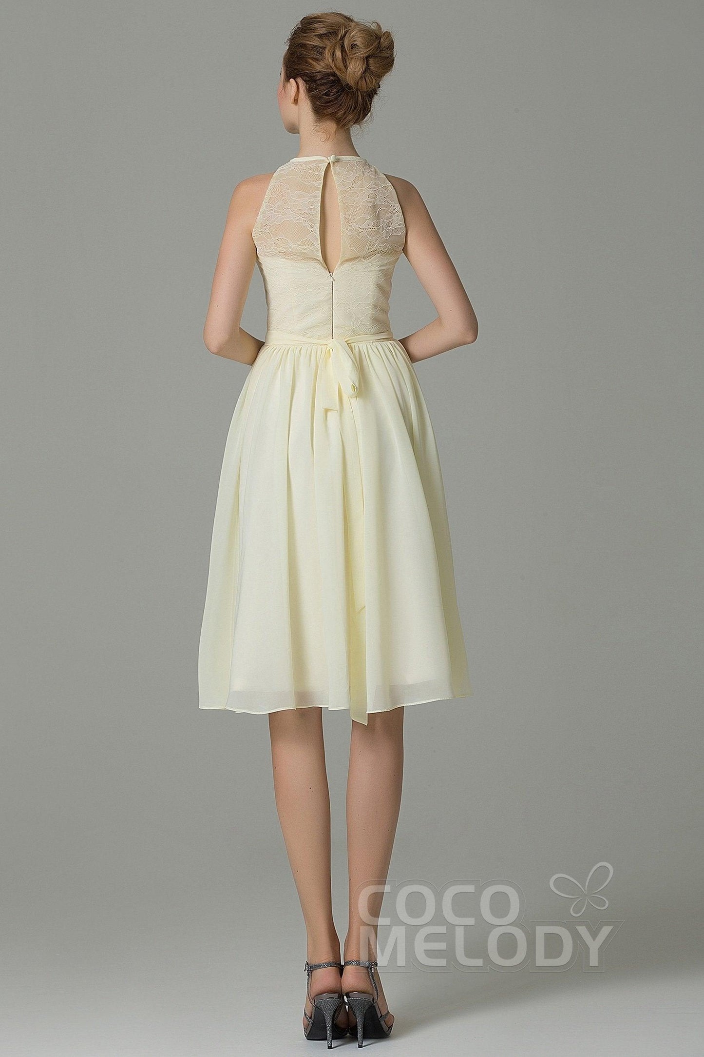 A-Line Knee Length Lace Short Bridesmaid Dress COZK16003CR - COCOMELODY