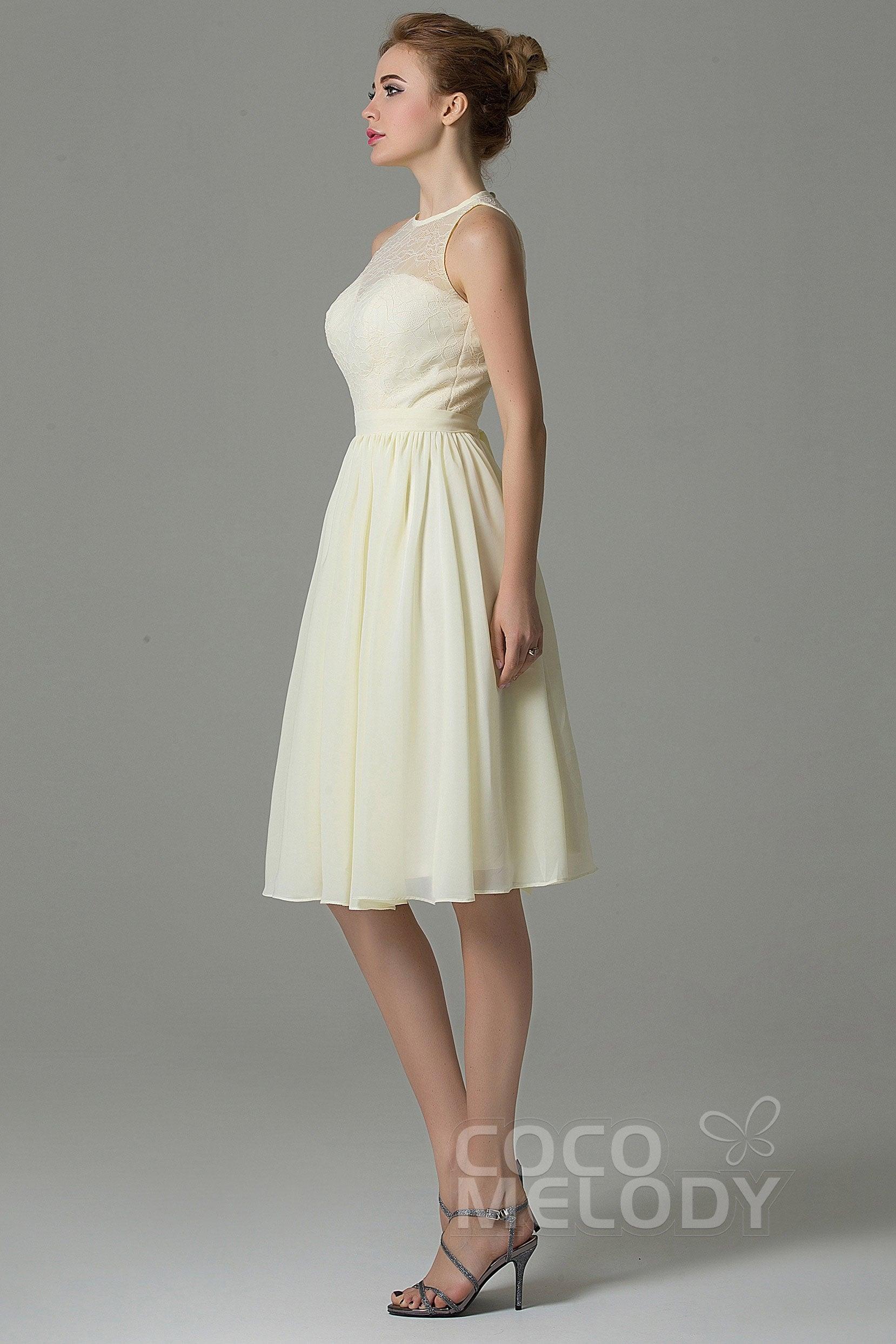 A-Line Knee Length Lace Short Bridesmaid Dress COZK16003CR - COCOMELODY