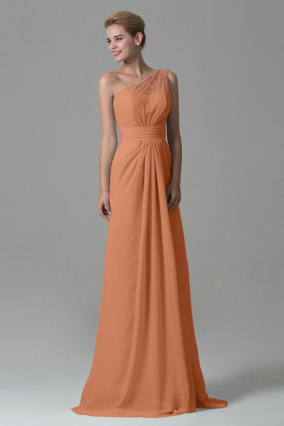 Sheath Sweep Train Lace/Chiffon Bridesmaid Dress COZK16004 - COCOMELODY