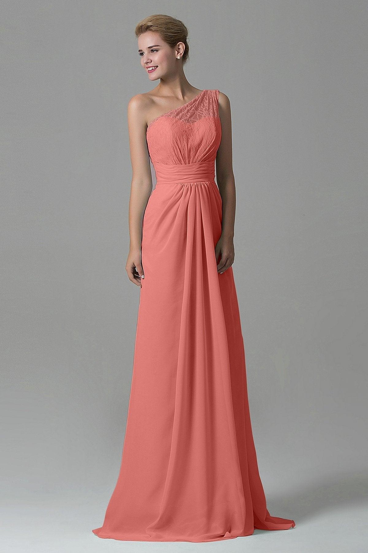 Sheath Sweep Train Lace/Chiffon Bridesmaid Dress COZK16004 - COCOMELODY