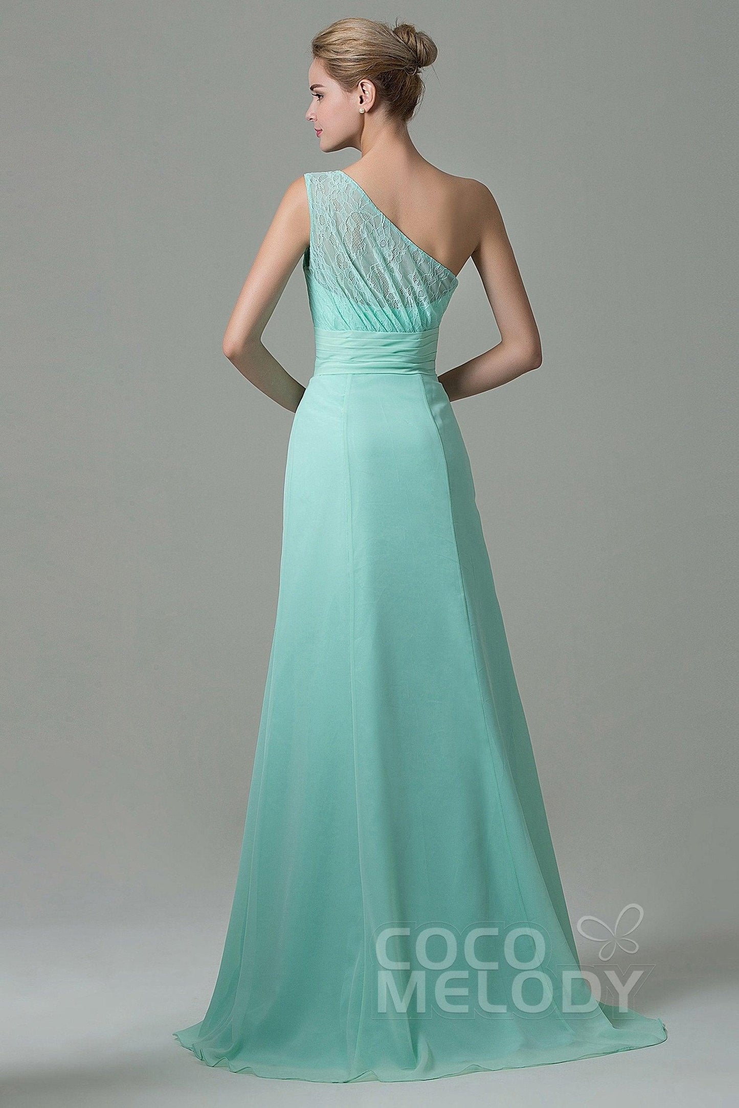 Sheath Sweep Train Lace/Chiffon Bridesmaid Dress COZK16004CR - COCOMELODY