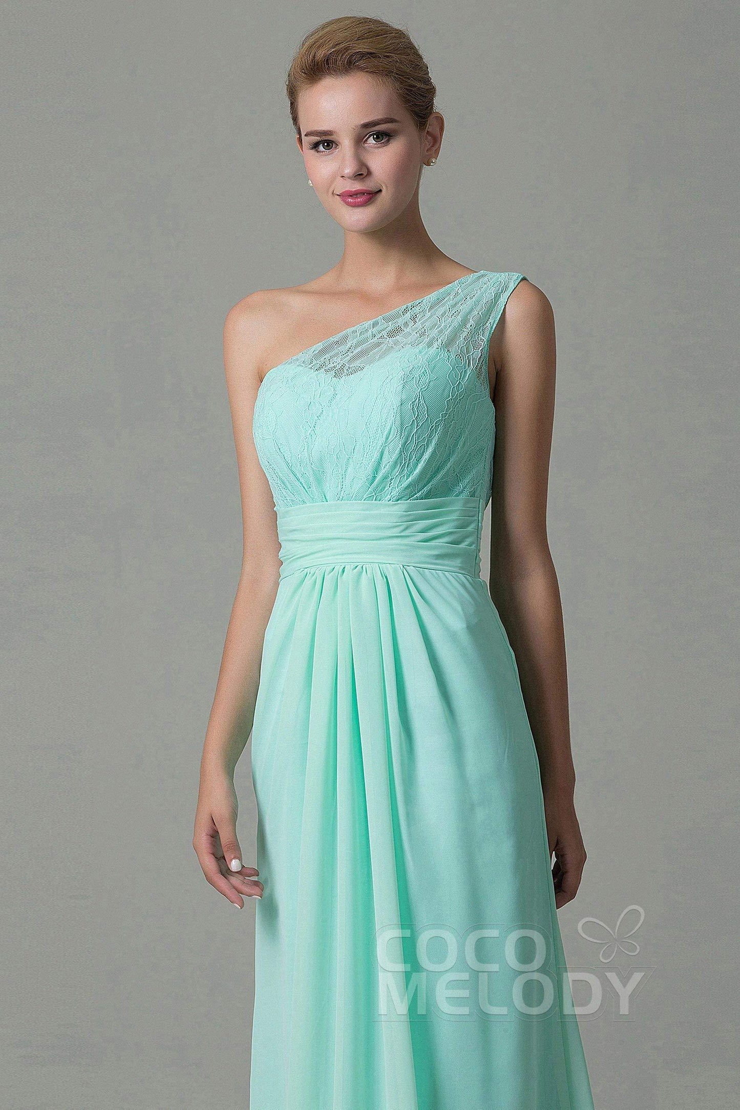 Sheath Sweep Train Lace/Chiffon Bridesmaid Dress COZK16004