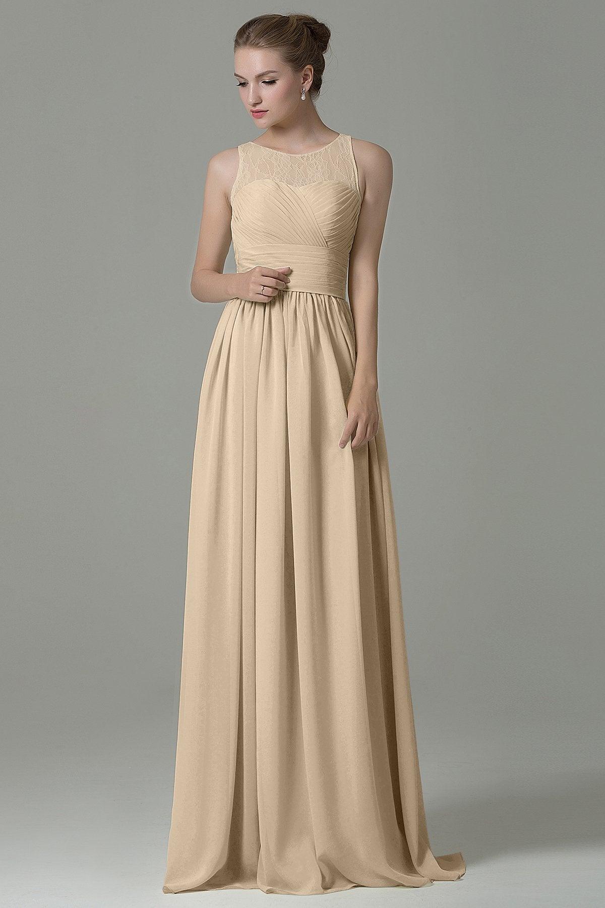 Sheath Floor Length Lace/Chiffon Bridesmaid Dress COZK16005 - COCOMELODY