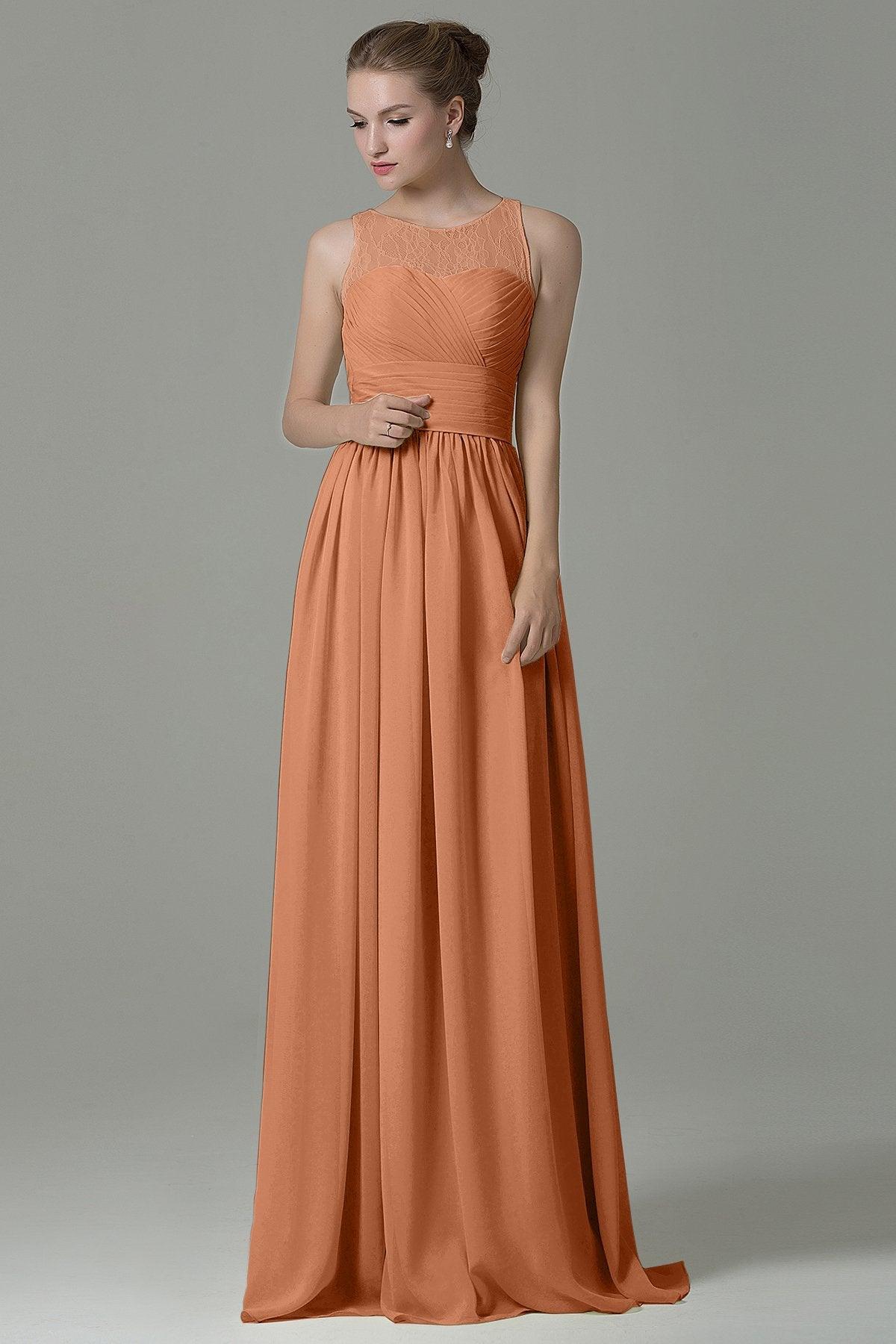 Sheath Floor Length Lace/Chiffon Bridesmaid Dress COZK16005 - COCOMELODY