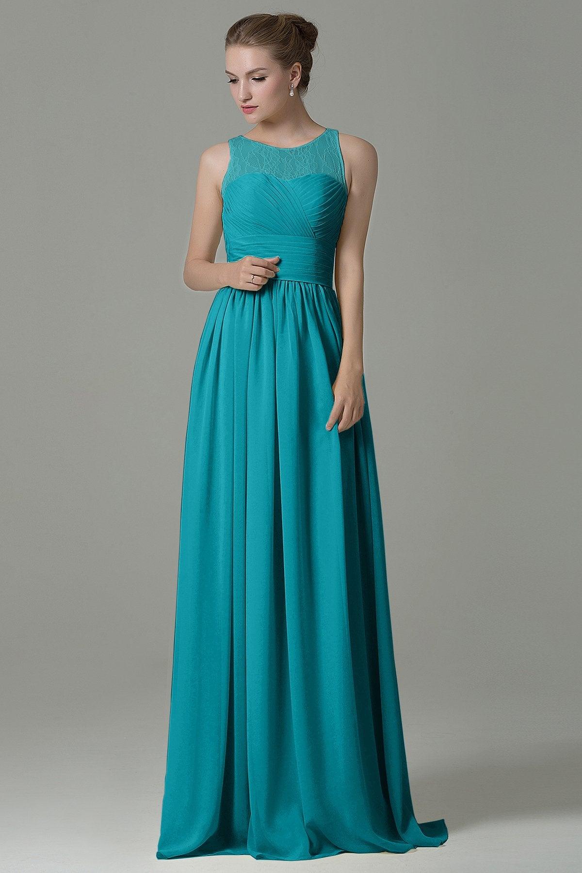 Sheath Floor Length Lace/Chiffon Bridesmaid Dress COZK16005 - COCOMELODY