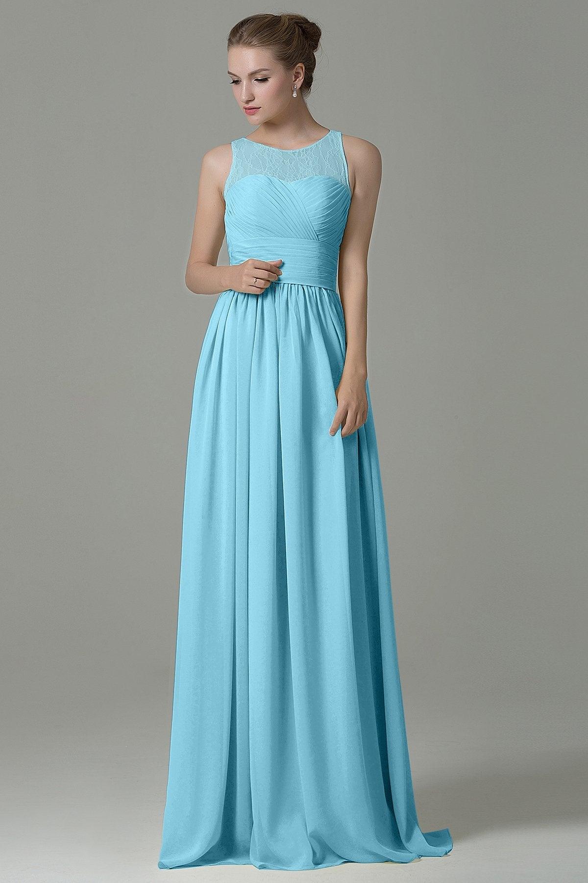 Sheath Floor Length Lace/Chiffon Bridesmaid Dress COZK16005 - COCOMELODY