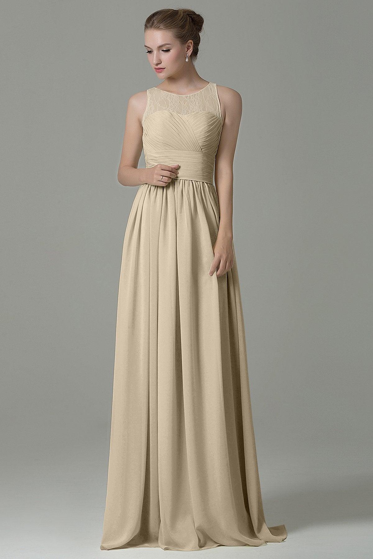 Sheath Floor Length Lace/Chiffon Bridesmaid Dress COZK16005 - COCOMELODY