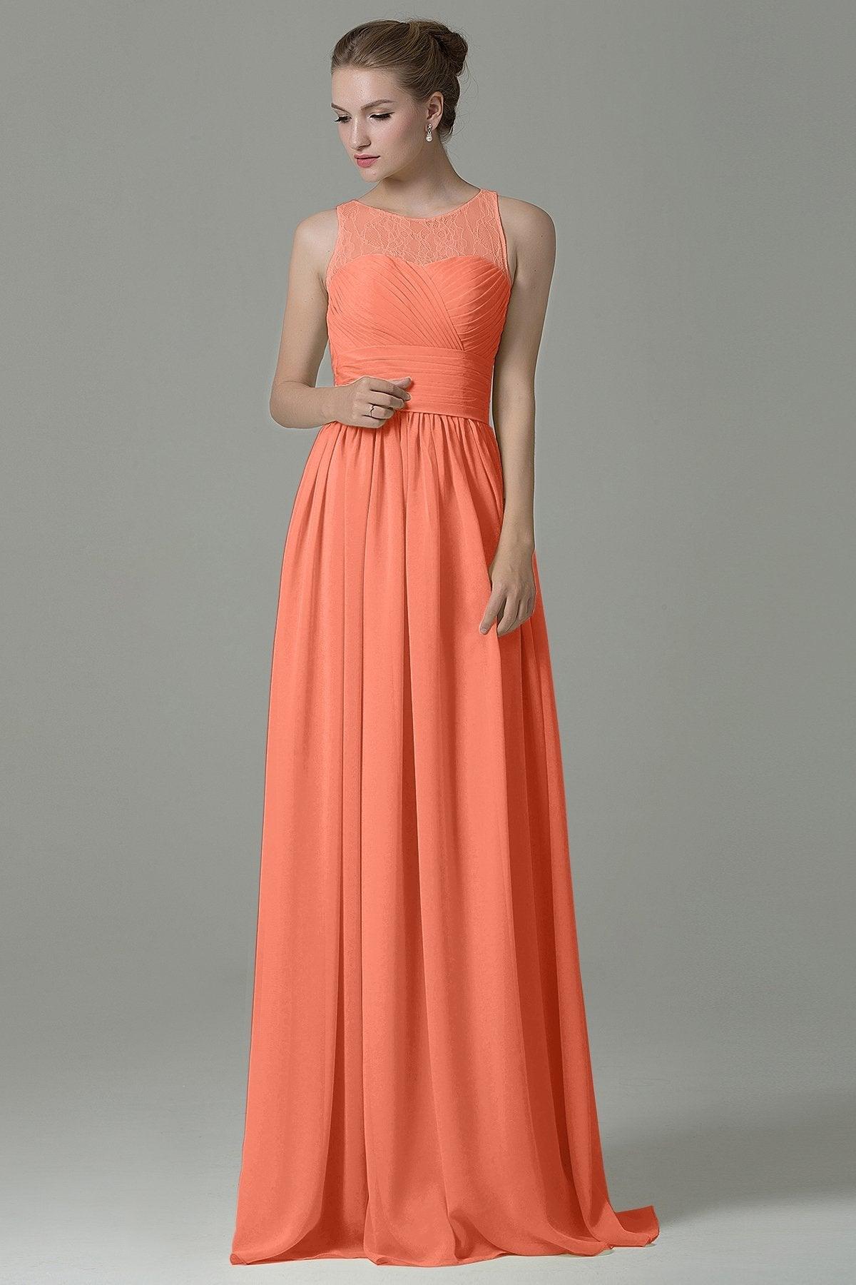 Sheath Floor Length Lace/Chiffon Bridesmaid Dress COZK16005 - COCOMELODY