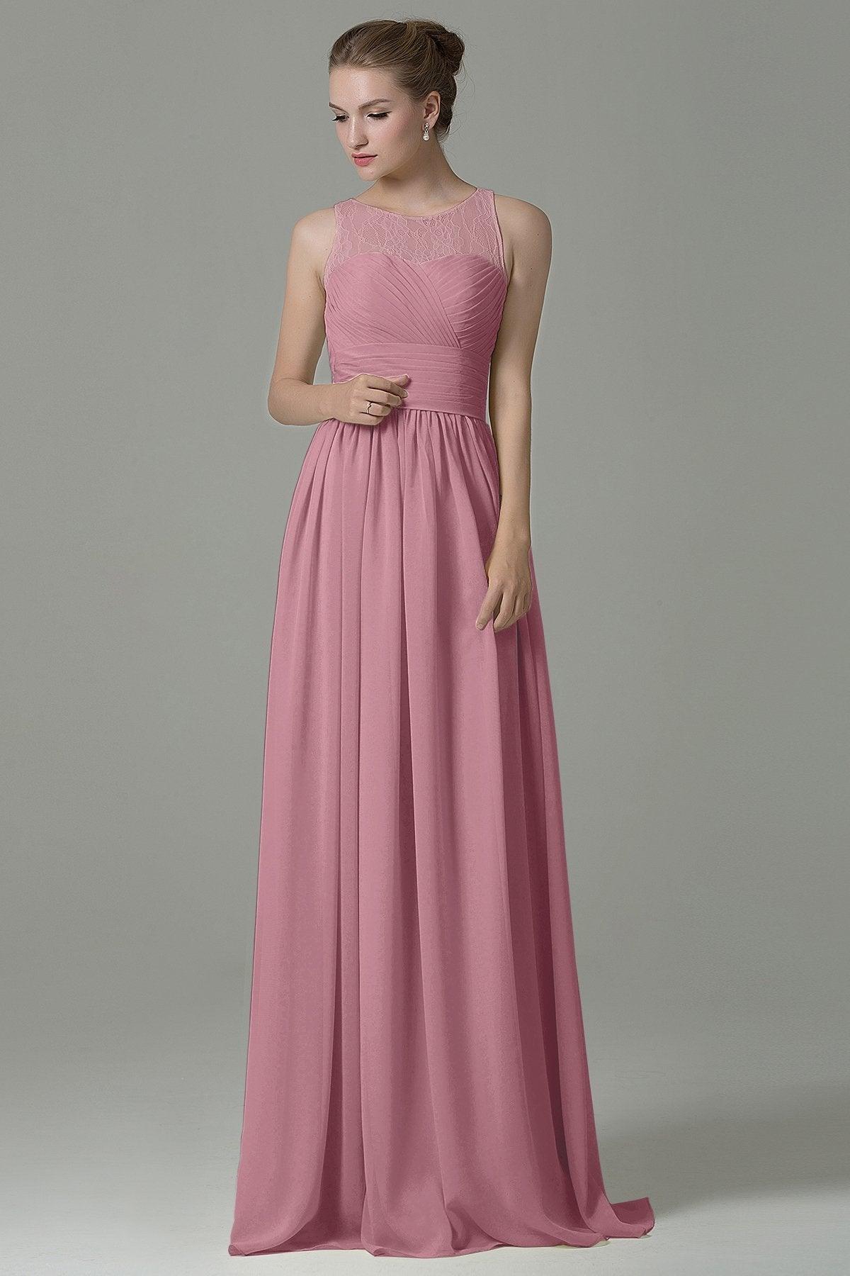Sheath Floor Length Lace/Chiffon Bridesmaid Dress COZK16005 - COCOMELODY