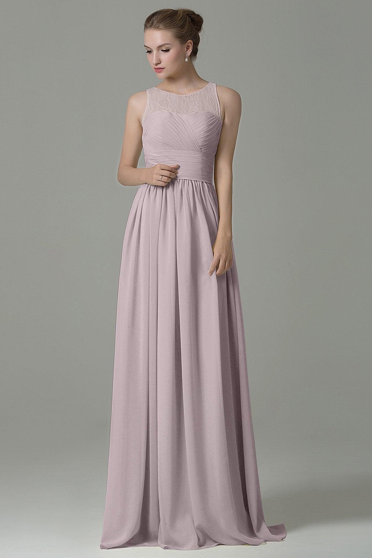 Sheath Floor Length Lace/Chiffon Bridesmaid Dress COZK16005 - COCOMELODY