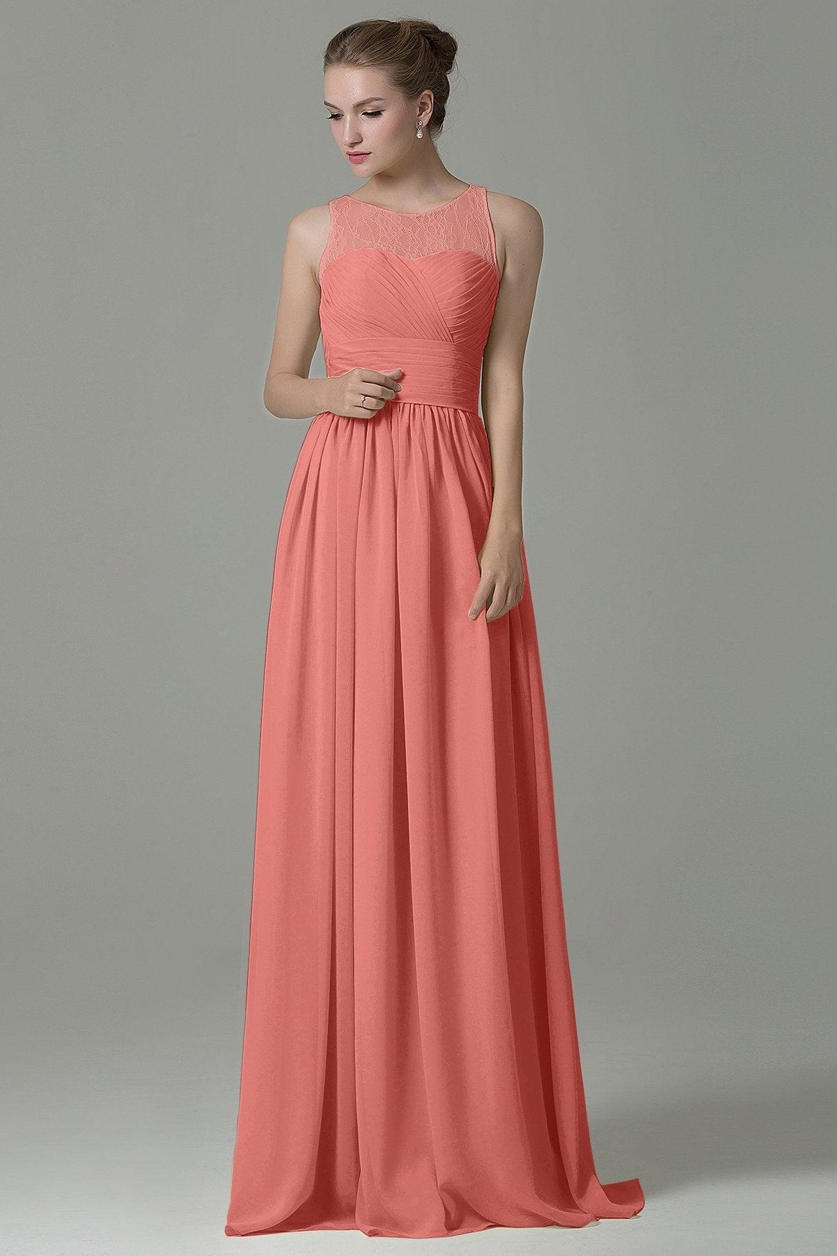 Sheath Floor Length Lace/Chiffon Bridesmaid Dress COZK16005 - COCOMELODY