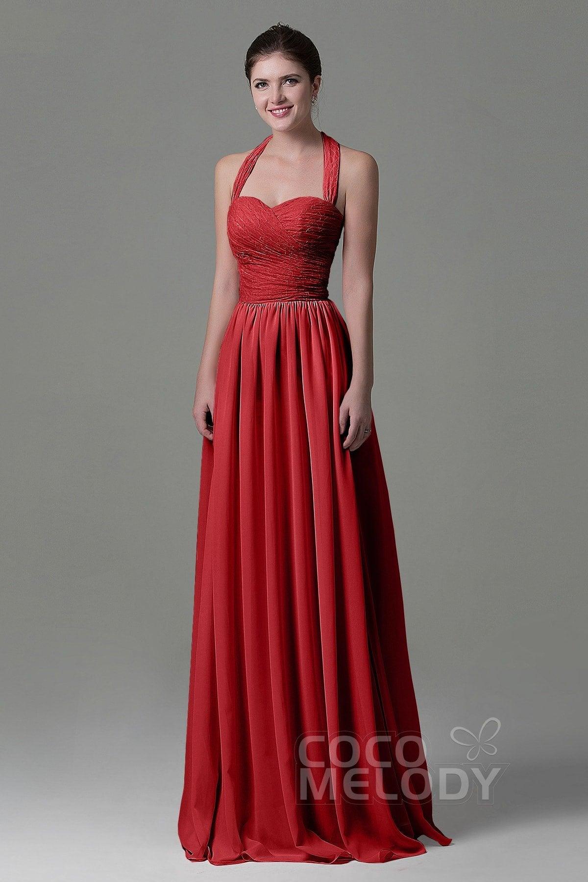 A-Line Floor Length Lace/Chiffon Bridesmaid Dress COZK16006 - COCOMELODY