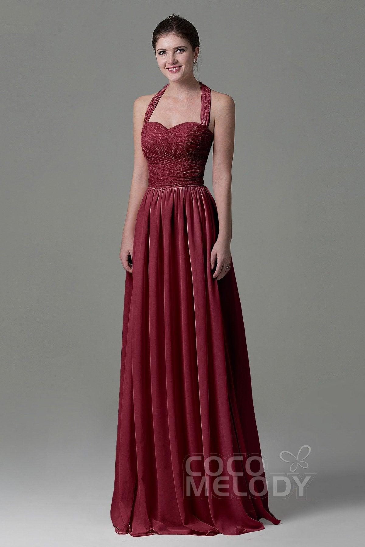 A-Line Floor Length Lace/Chiffon Bridesmaid Dress COZK16006 - COCOMELODY