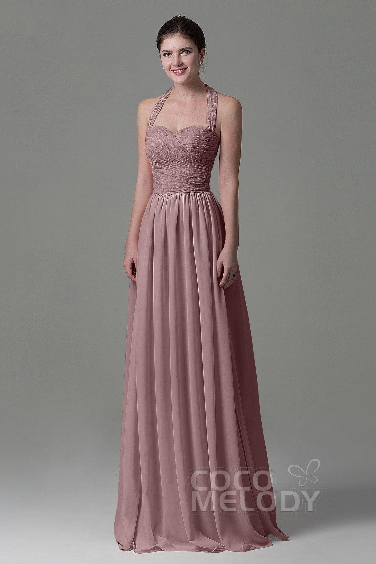 A-Line Floor Length Lace/Chiffon Bridesmaid Dress COZK16006 - COCOMELODY