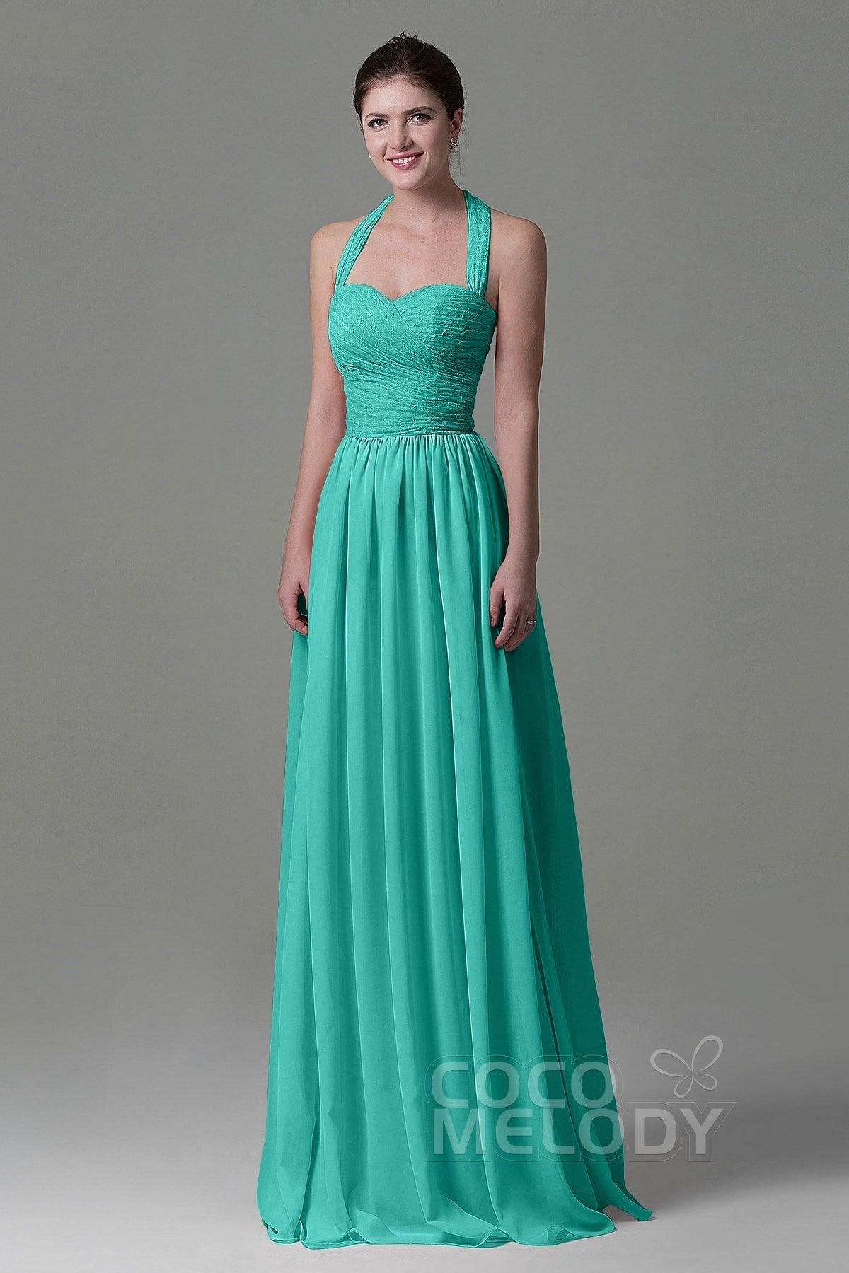A-Line Floor Length Lace/Chiffon Bridesmaid Dress COZK16006 - COCOMELODY