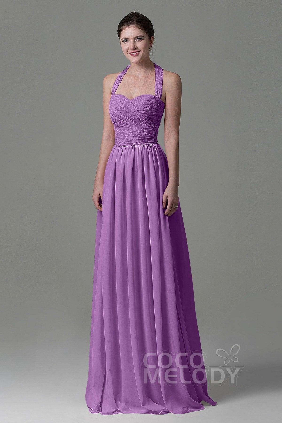 A-Line Floor Length Lace/Chiffon Bridesmaid Dress COZK16006 - COCOMELODY