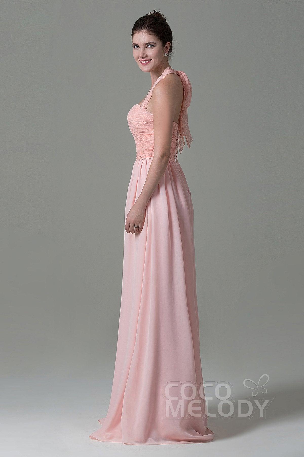 A-Line Floor Length Lace/Chiffon Bridesmaid Dress COZK16006 - COCOMELODY