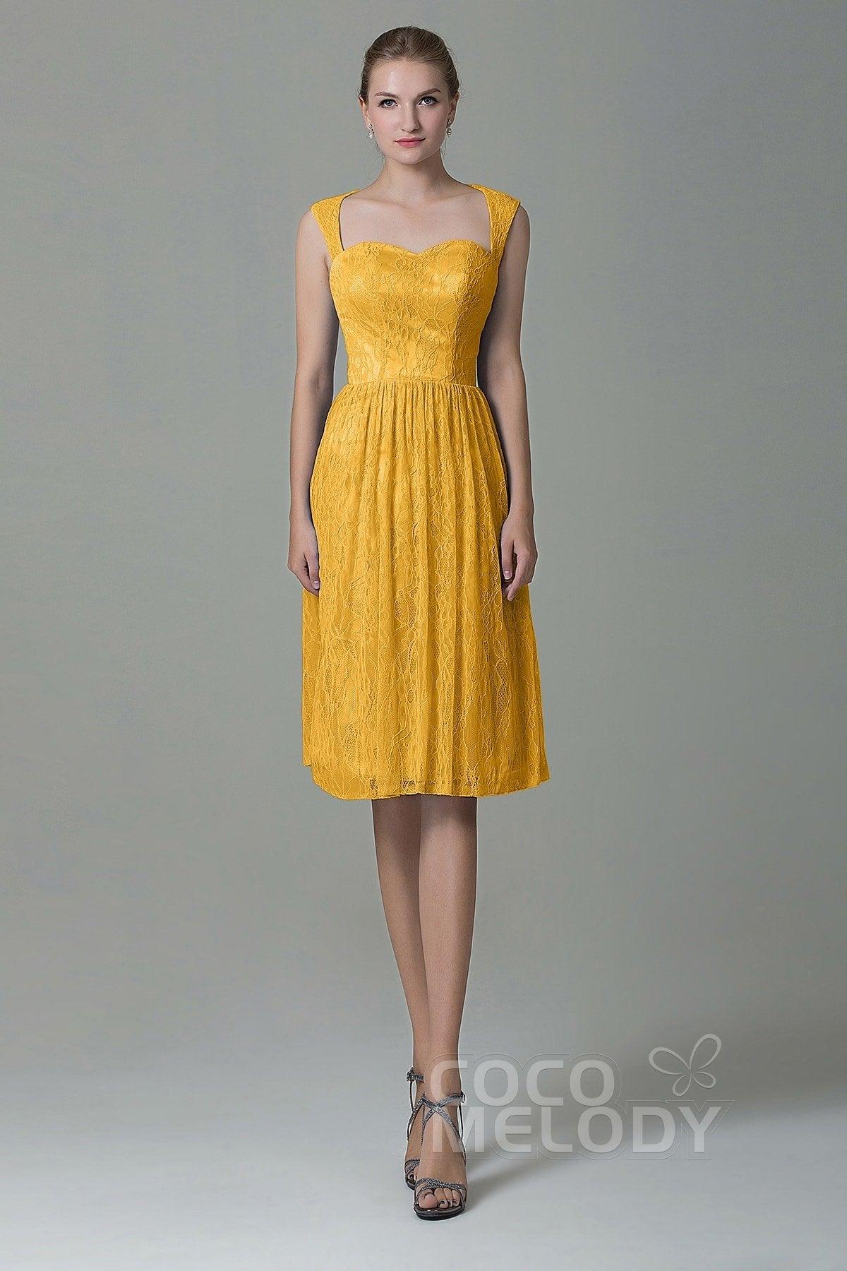 Sheath-Column Knee Length Lace Bridesmaid Dress COZK16007 - COCOMELODY
