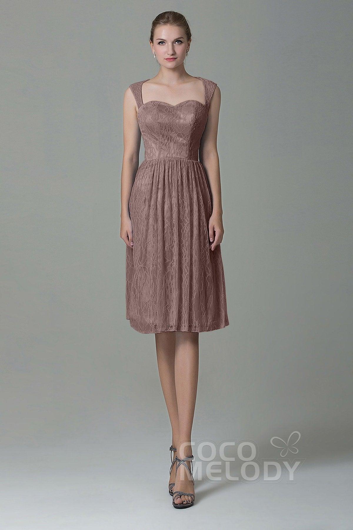 Sheath-Column Knee Length Lace Bridesmaid Dress COZK16007 - COCOMELODY