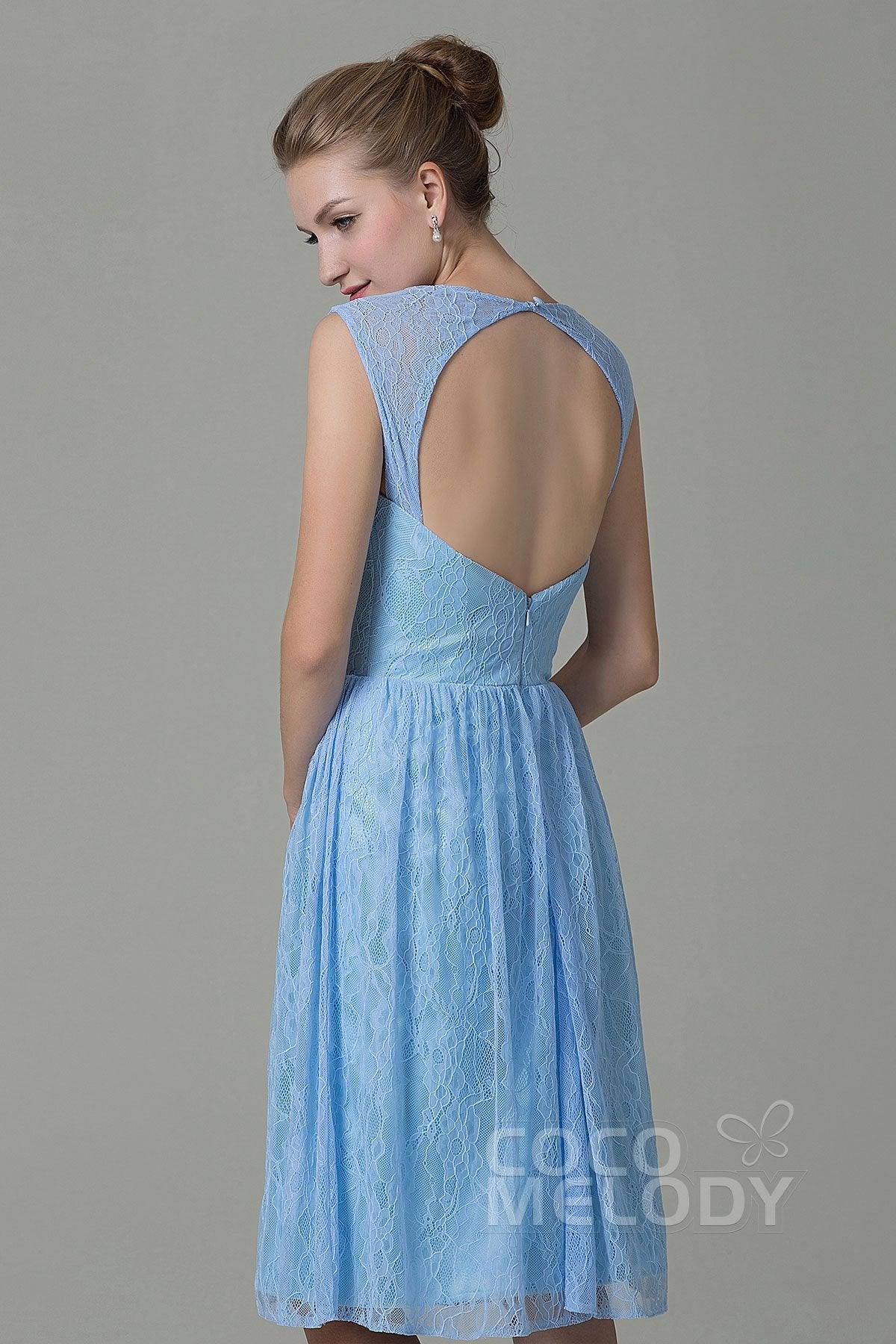Sheath-Column Knee Length Lace Bridesmaid Dress COZK16007 - COCOMELODY