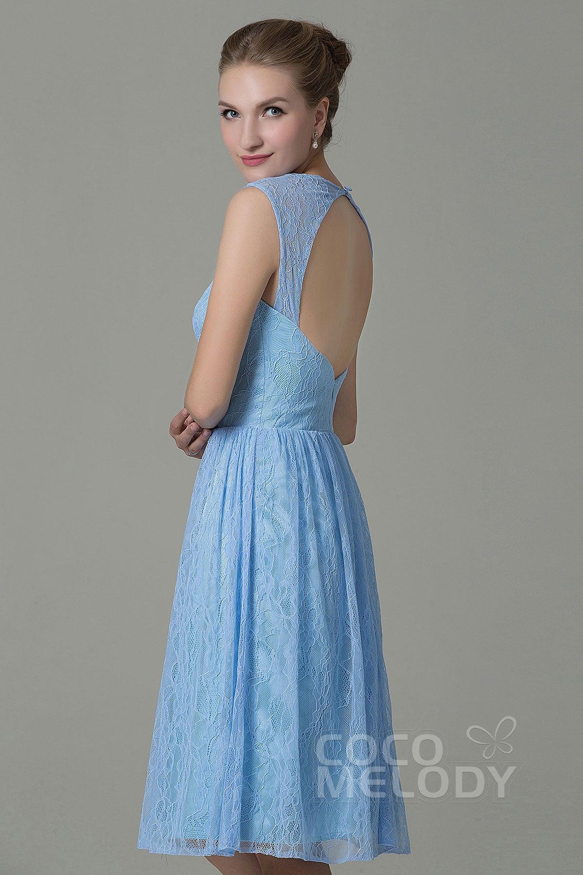 Sheath-Column Knee Length Lace Bridesmaid Dress COZK16007 - COCOMELODY