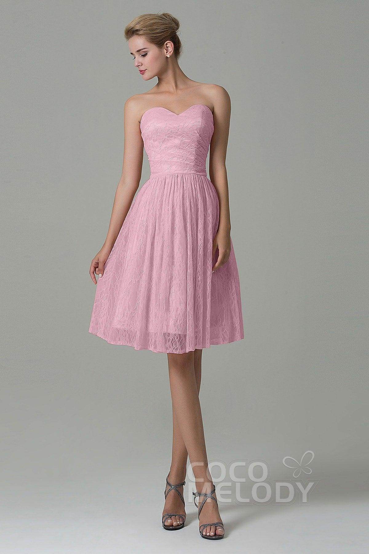 A-Line Knee Length Lace Bridesmaid Dress COZK16008 - COCOMELODY