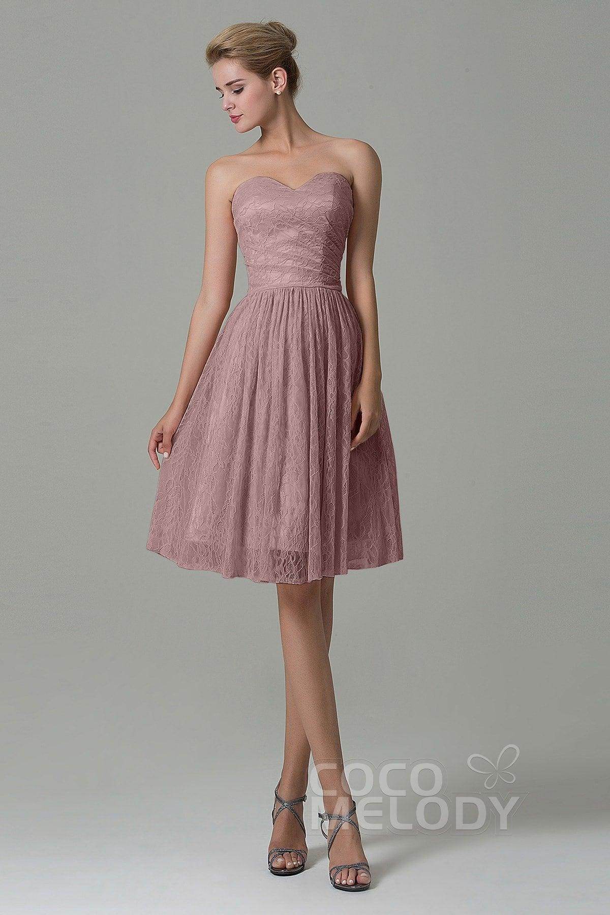 A-Line Knee Length Lace Bridesmaid Dress COZK16008 - COCOMELODY