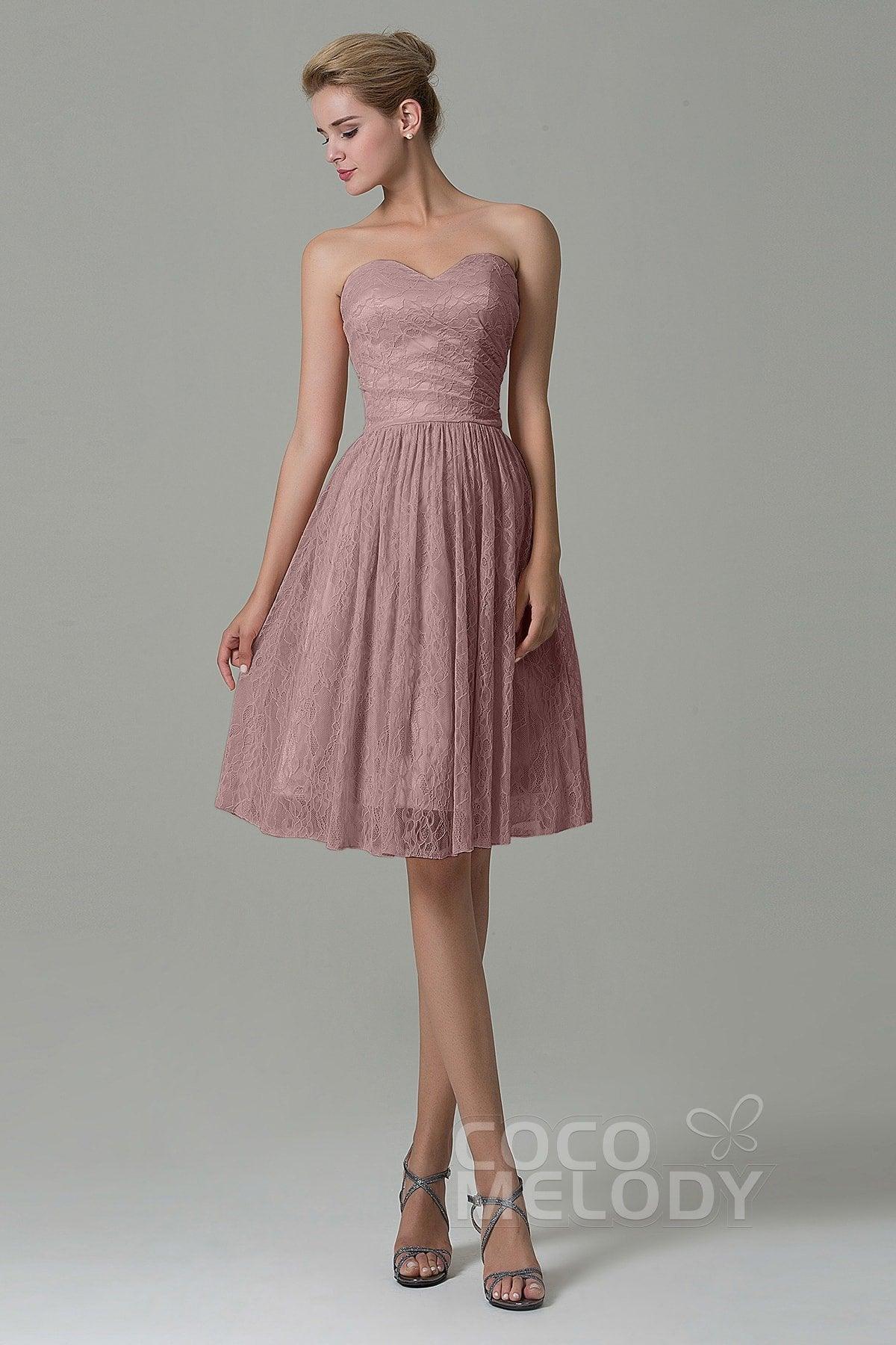 A-Line Knee Length Lace Bridesmaid Dress COZK16008 - COCOMELODY
