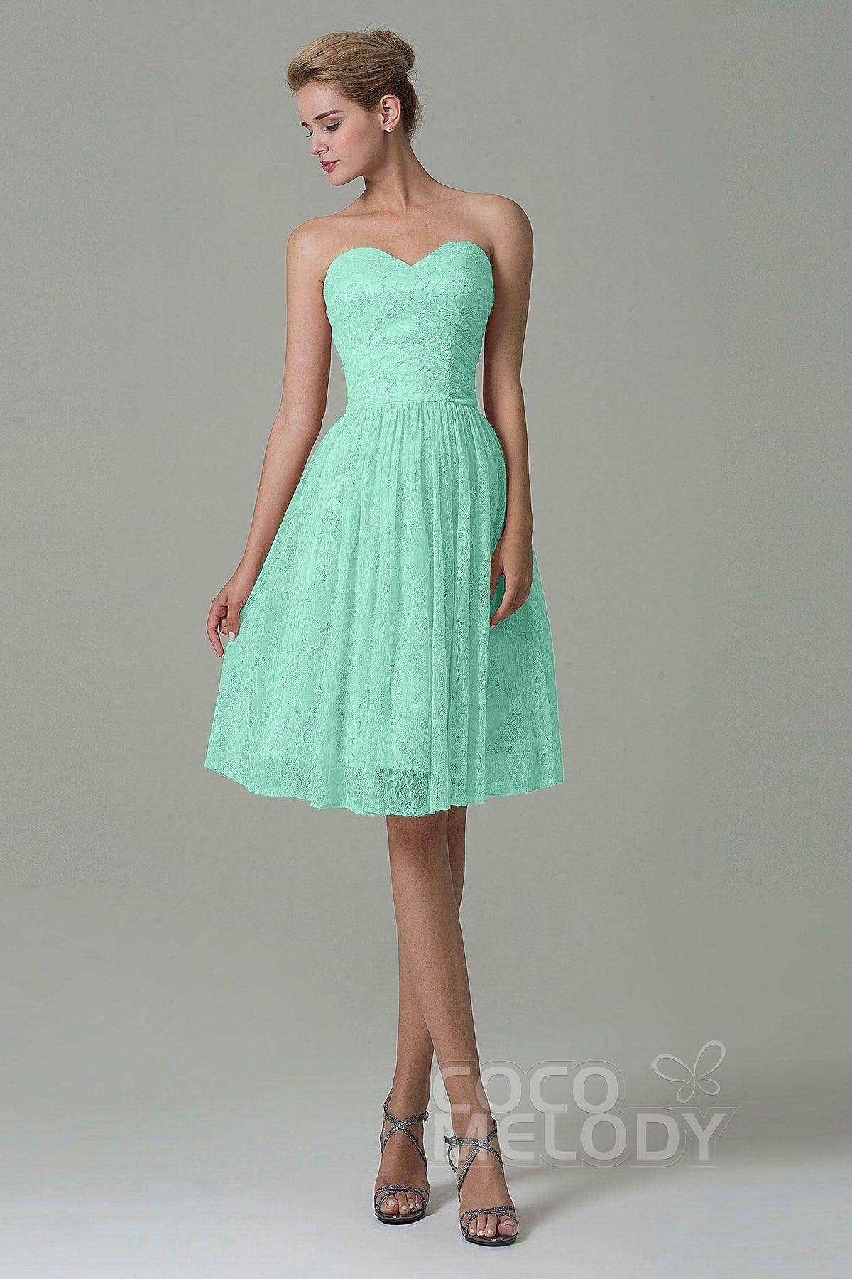 A-Line Knee Length Lace Bridesmaid Dress COZK16008 - COCOMELODY