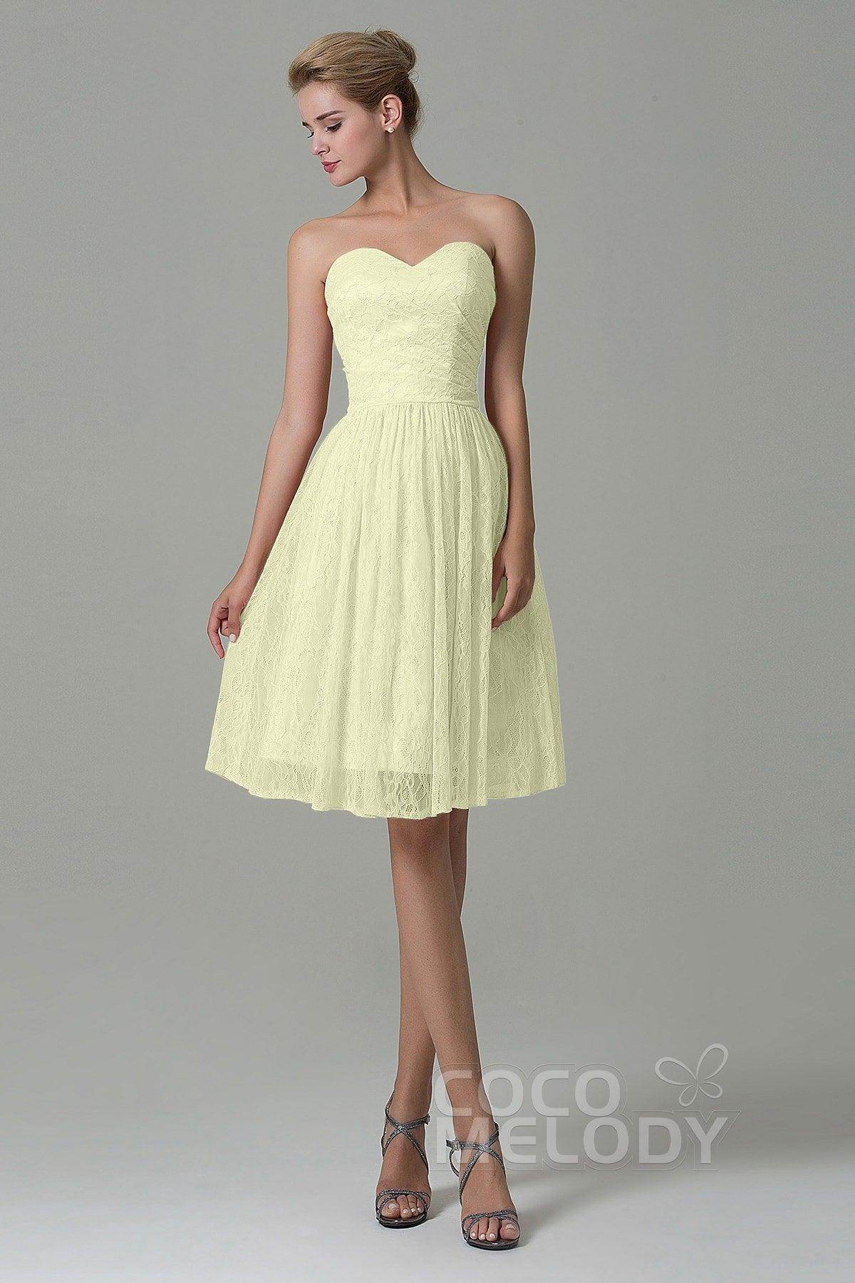 A-Line Knee Length Lace Bridesmaid Dress COZK16008 - COCOMELODY