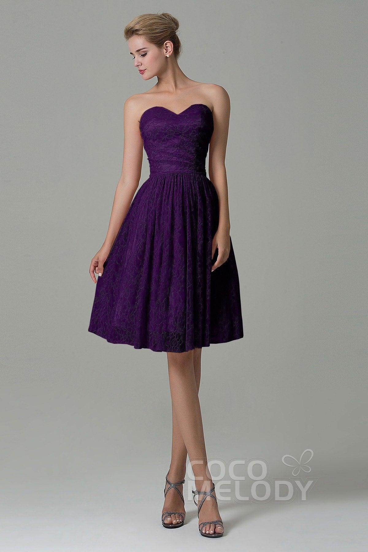 A-Line Knee Length Lace Bridesmaid Dress COZK16008 - COCOMELODY