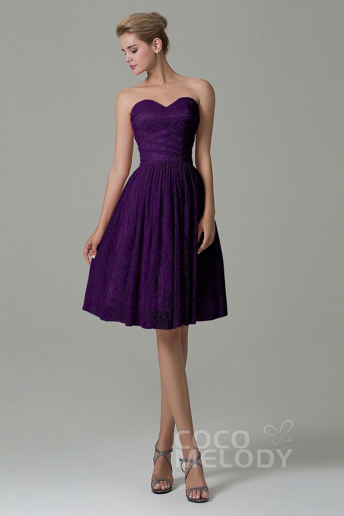 A-Line Knee Length Lace Bridesmaid Dress COZK16008 - COCOMELODY