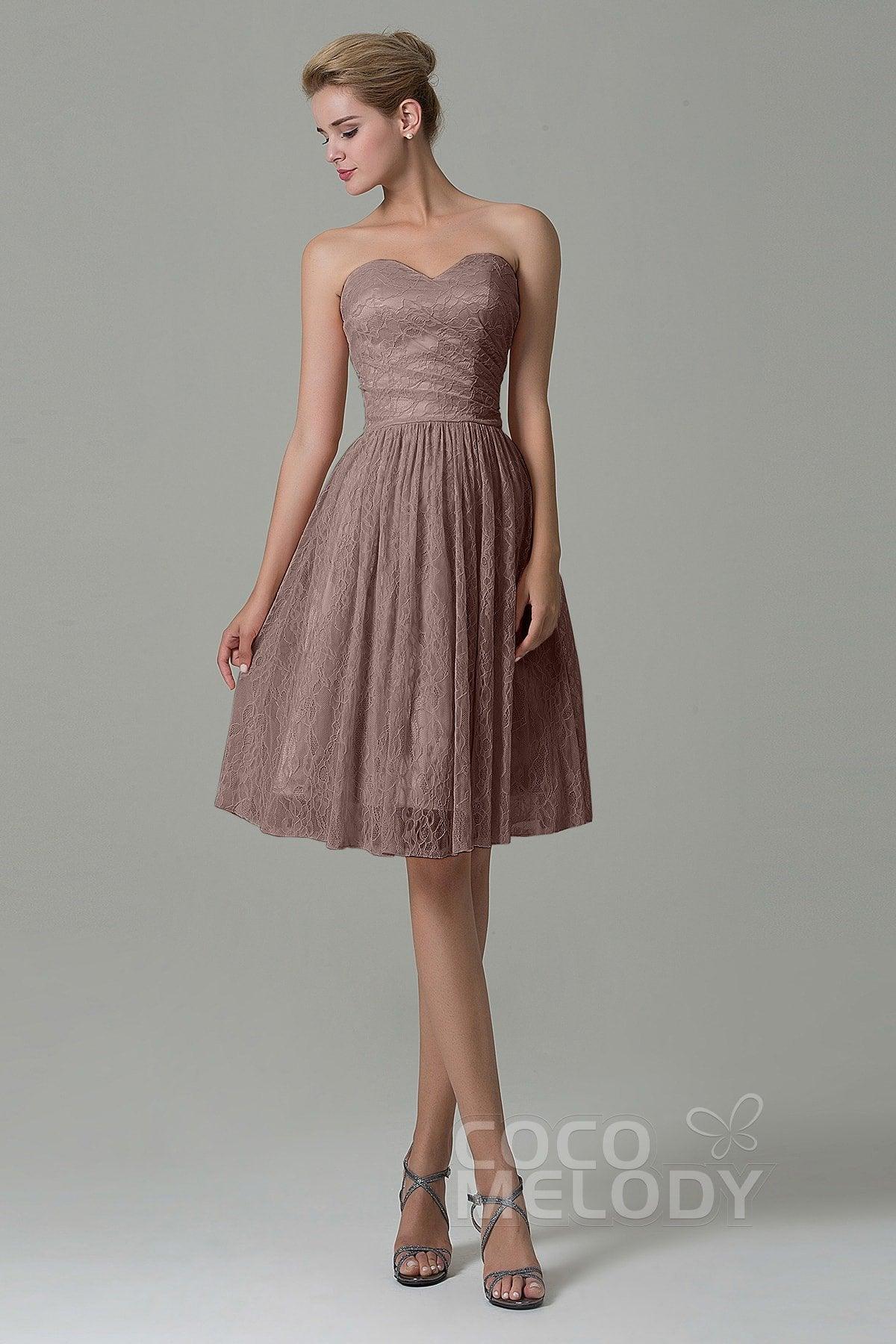 A-Line Knee Length Lace Bridesmaid Dress COZK16008 - COCOMELODY