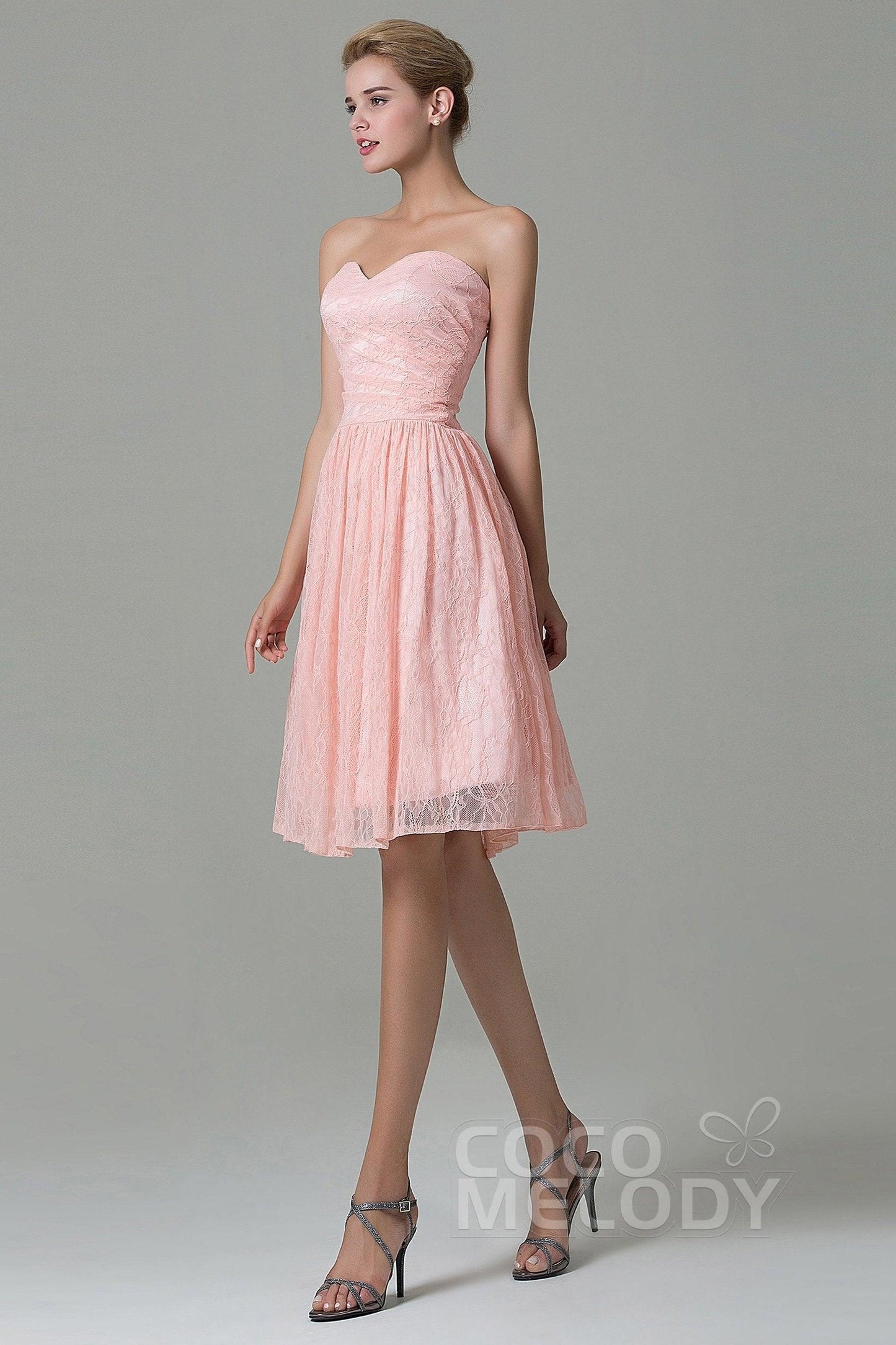 A-Line Knee Length Lace Bridesmaid Dress COZK16008