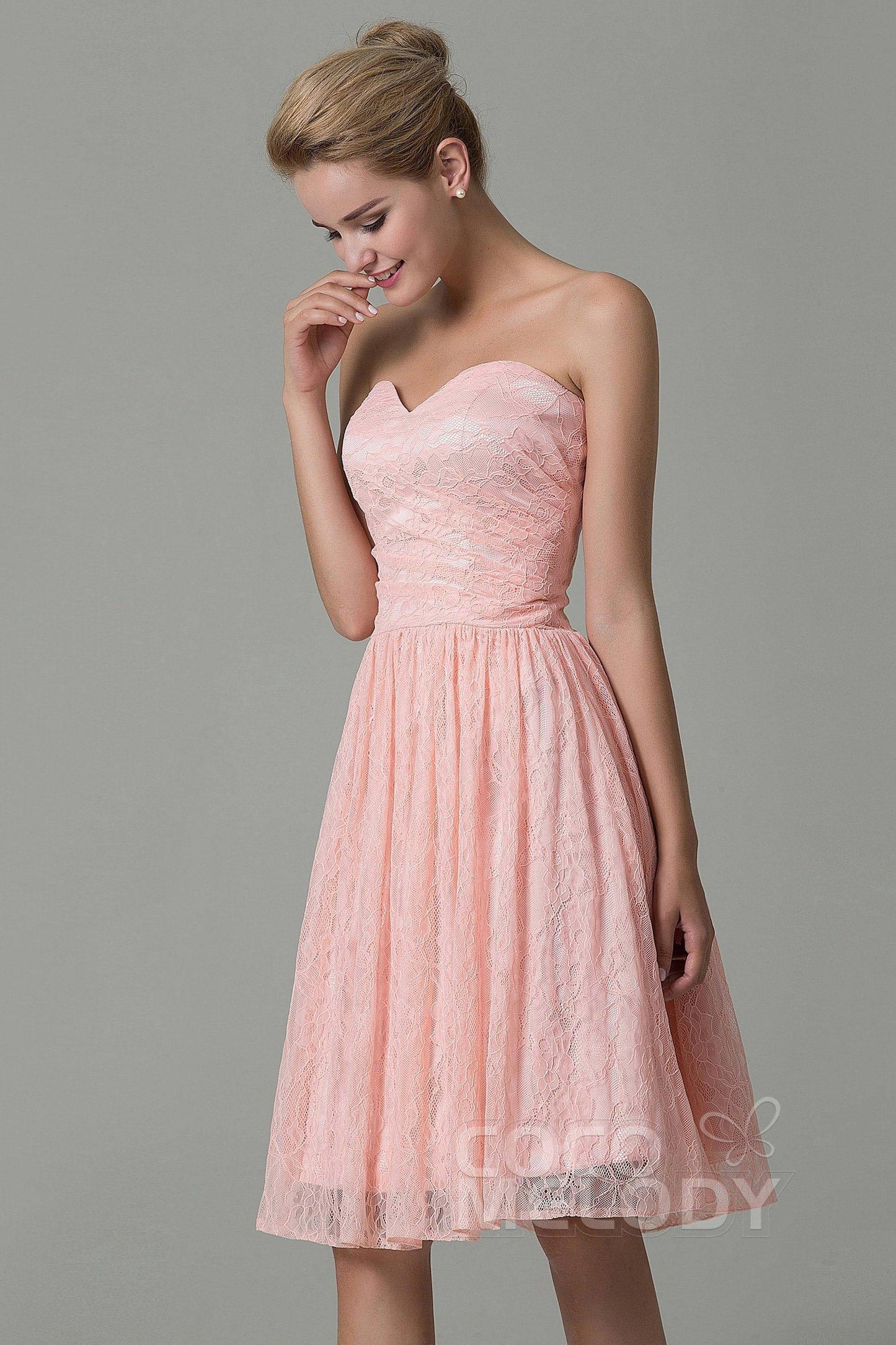 A-Line Knee Length Lace Bridesmaid Dress COZK16008 - COCOMELODY