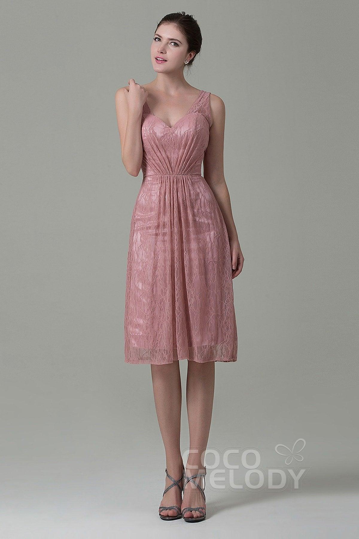 Sheath-Column Knee Length Lace Bridesmaid Dress COZK16010 - COCOMELODY