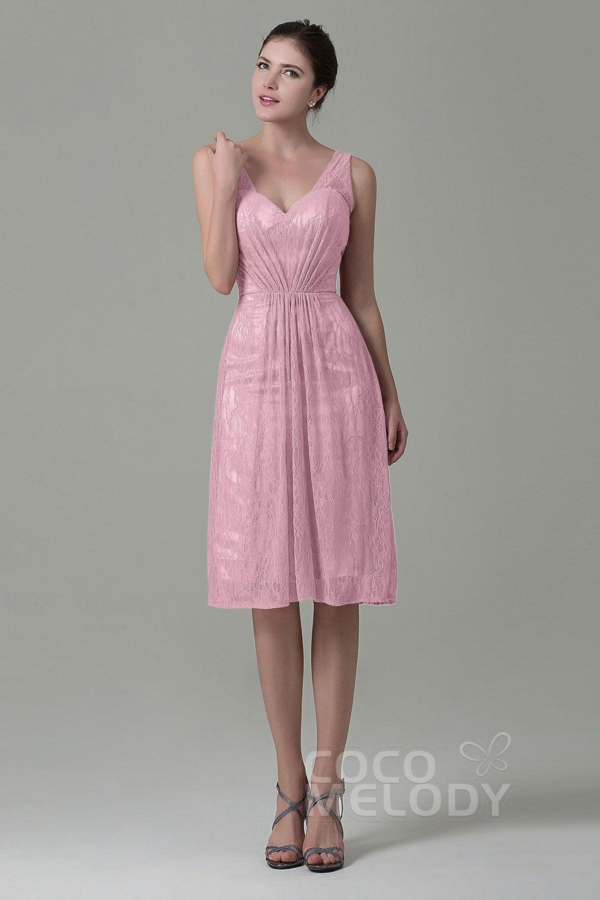 Sheath-Column Knee Length Lace Bridesmaid Dress COZK16010 - COCOMELODY