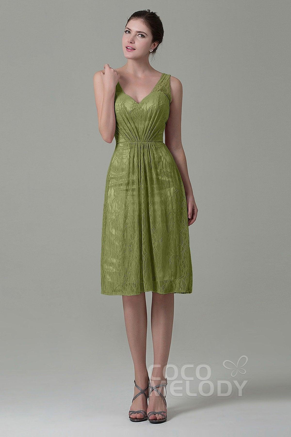 Sheath-Column Knee Length Lace Bridesmaid Dress COZK16010 - COCOMELODY