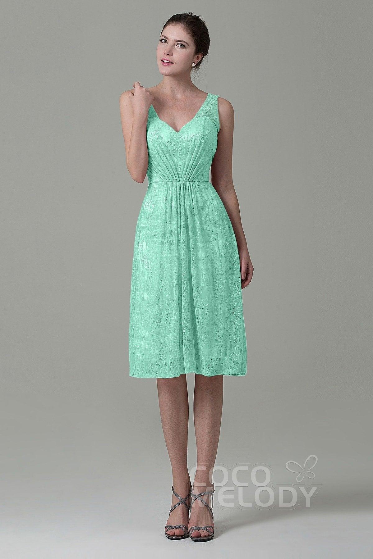Sheath-Column Knee Length Lace Bridesmaid Dress COZK16010 - COCOMELODY