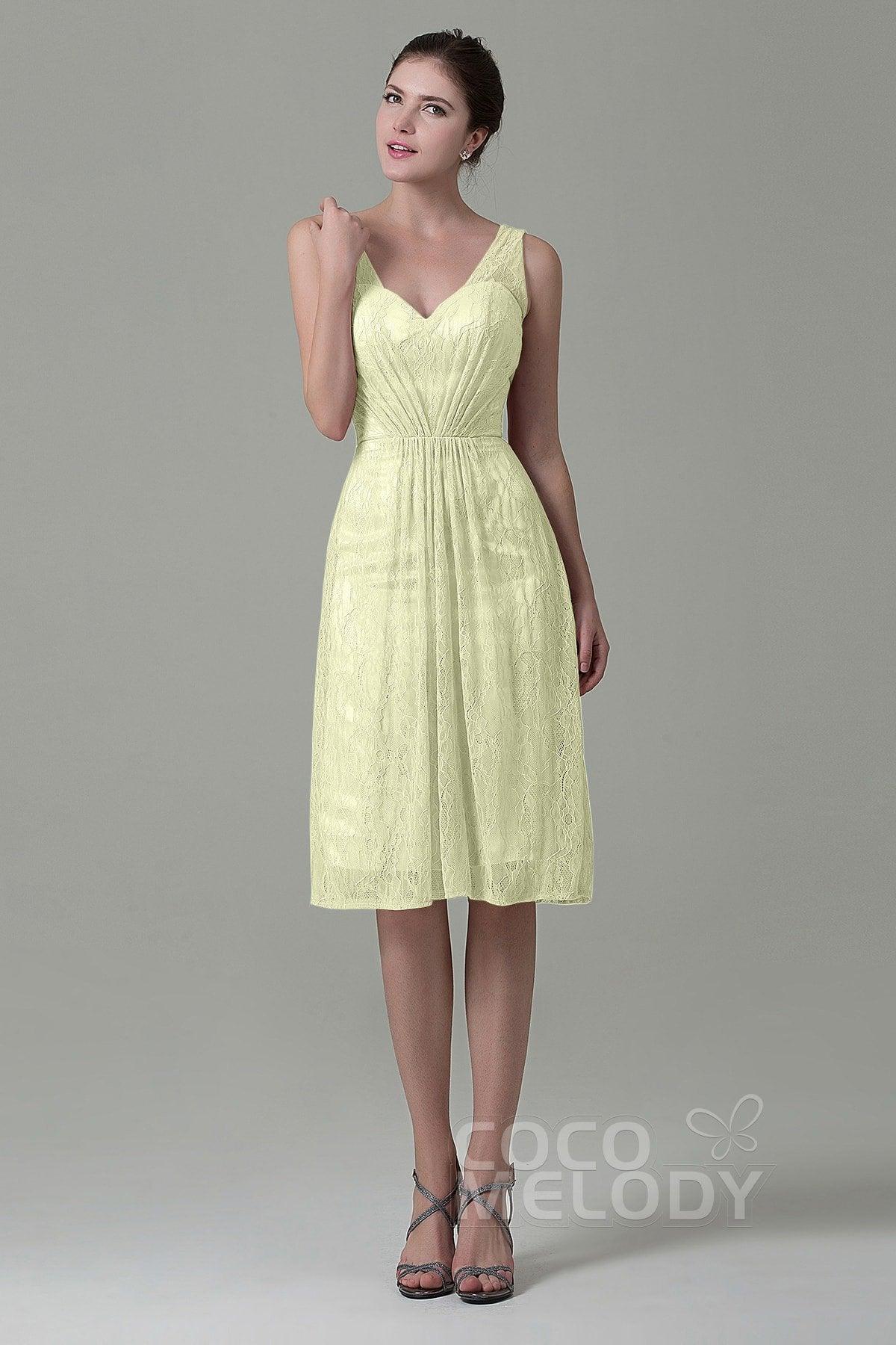 Sheath-Column Knee Length Lace Bridesmaid Dress COZK16010 - COCOMELODY