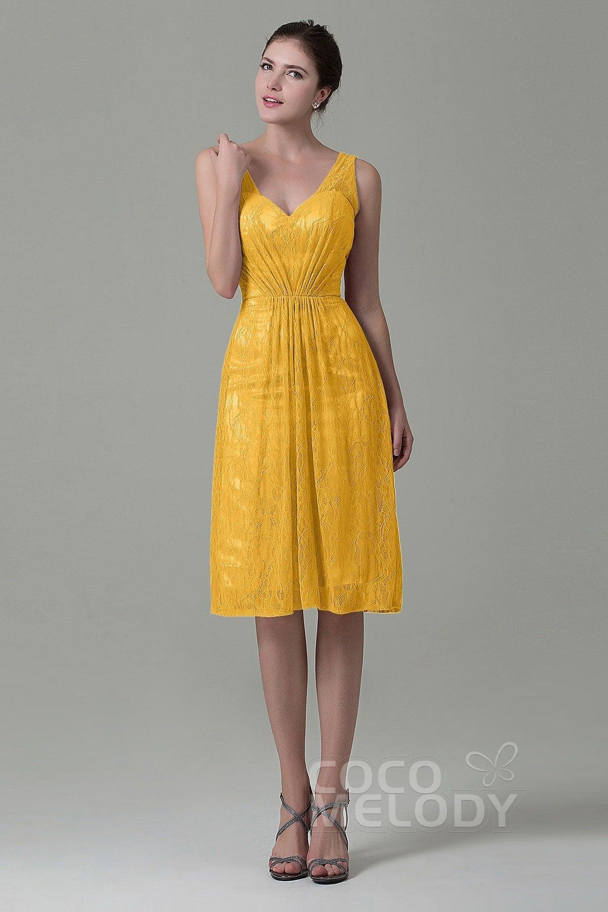 Sheath-Column Knee Length Lace Bridesmaid Dress COZK16010 - COCOMELODY