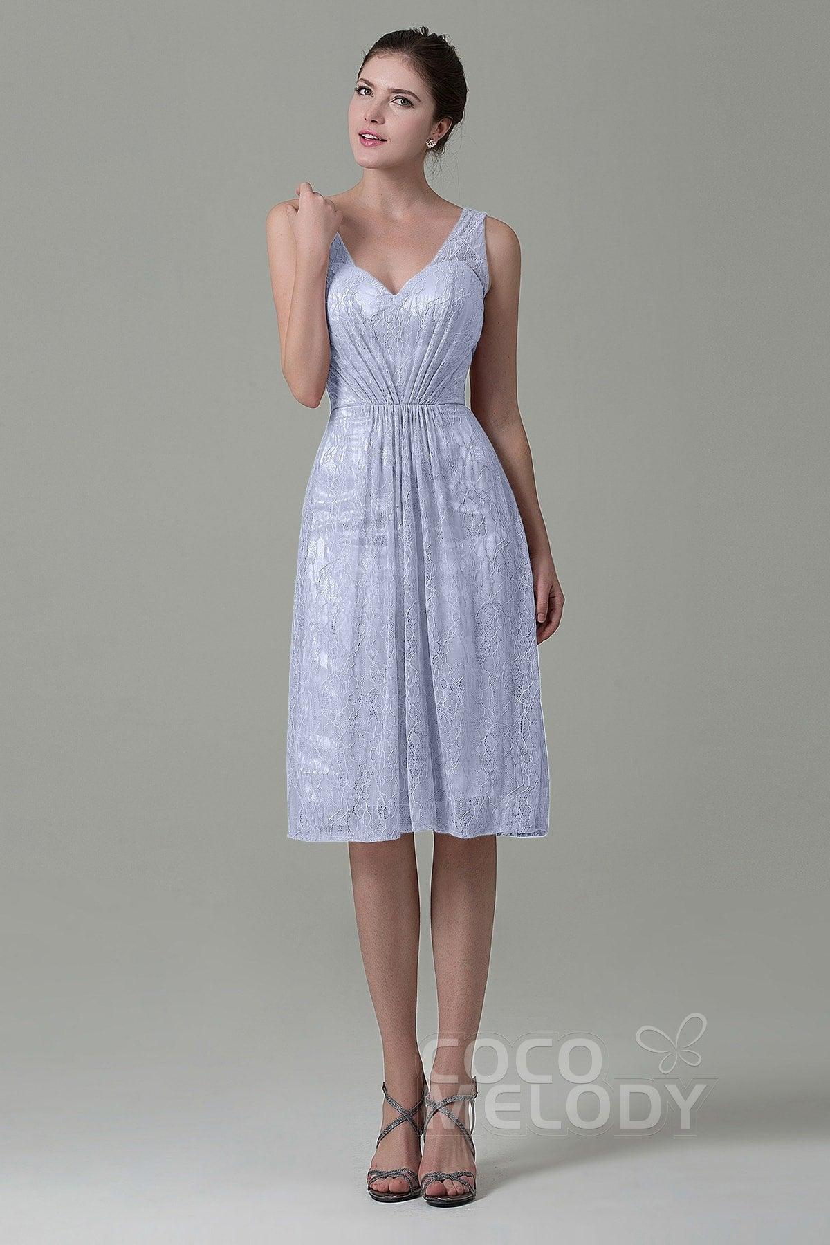 Sheath-Column Knee Length Lace Bridesmaid Dress COZK16010 - COCOMELODY