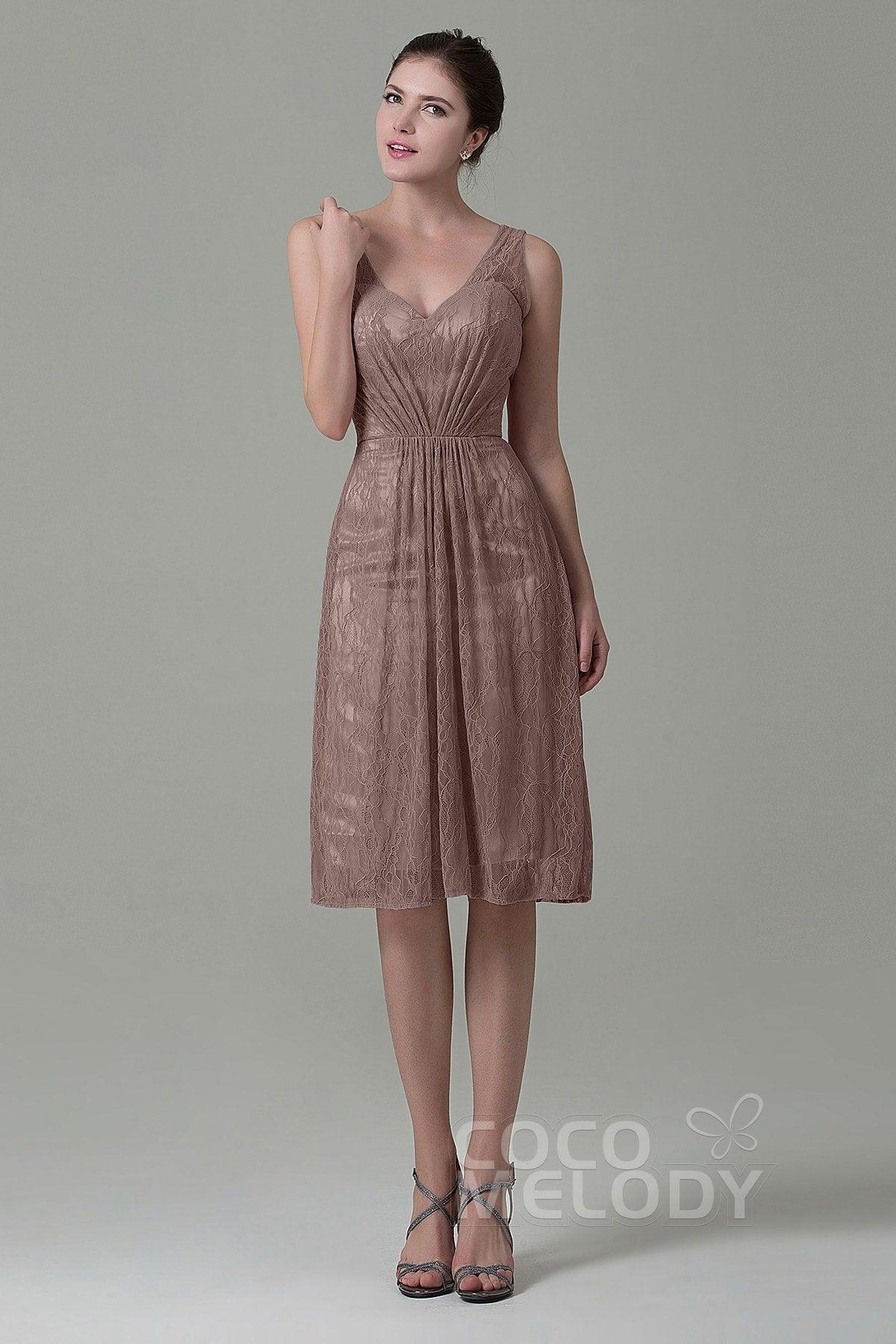Sheath-Column Knee Length Lace Bridesmaid Dress COZK16010 - COCOMELODY