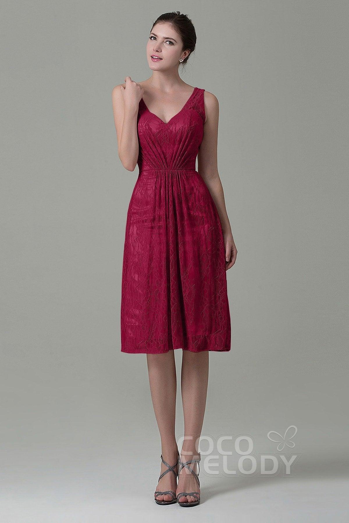Sheath-Column Knee Length Lace Bridesmaid Dress COZK16010 - COCOMELODY